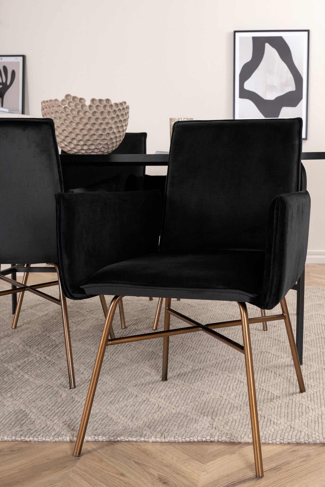 Skate Esszimmerset + Petra 200cm/4St. in Schwarz, Kupfer präsentiert im Onlineshop von KAQTU Design AG. Esszimmerset ist von Venture Home