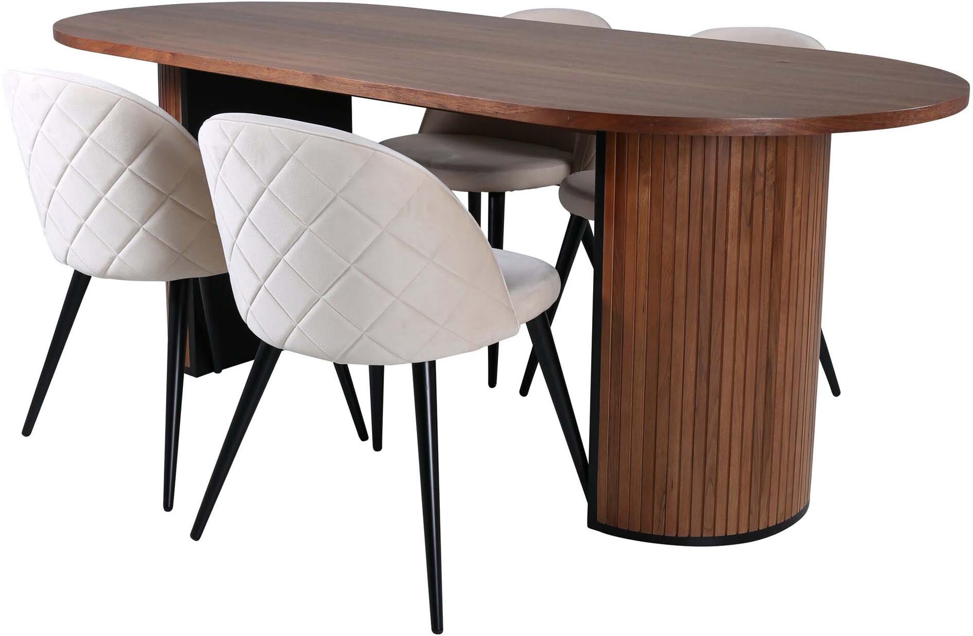 Elegantes Bianca Esszimmerset mit 200 cm Tisch und 4 stilvollen Velvet-Stühlen. Ideal für moderne und klassische Esszimmer.