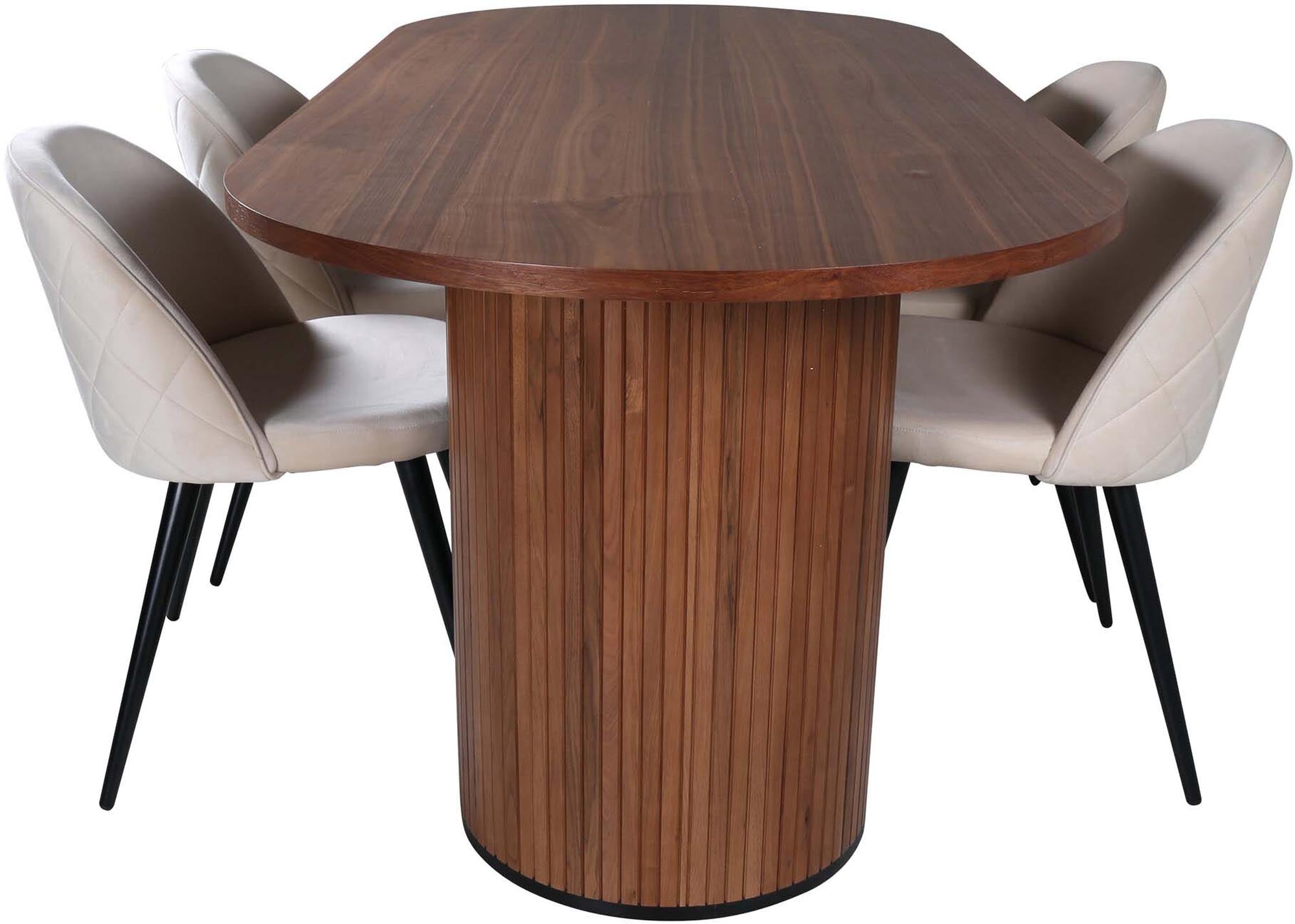 Elegantes Bianca Esszimmerset mit 200 cm Tisch und 4 stilvollen Velvet-Stühlen. Ideal für moderne und klassische Esszimmer.