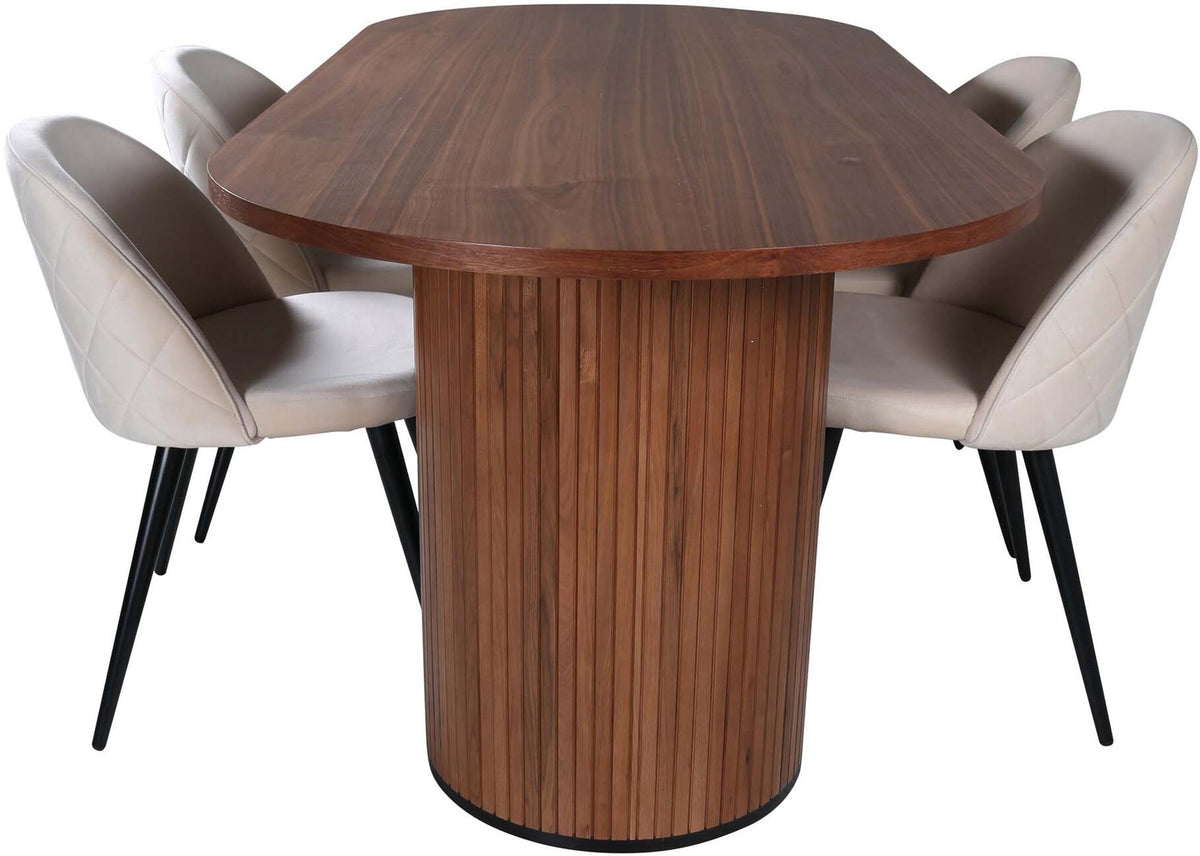Bianca Esszimmerset + Velvet 200cm/4St. in Walnuss / Schwarz präsentiert im Onlineshop von KAQTU Design AG. Esszimmerset ist von Venture Home