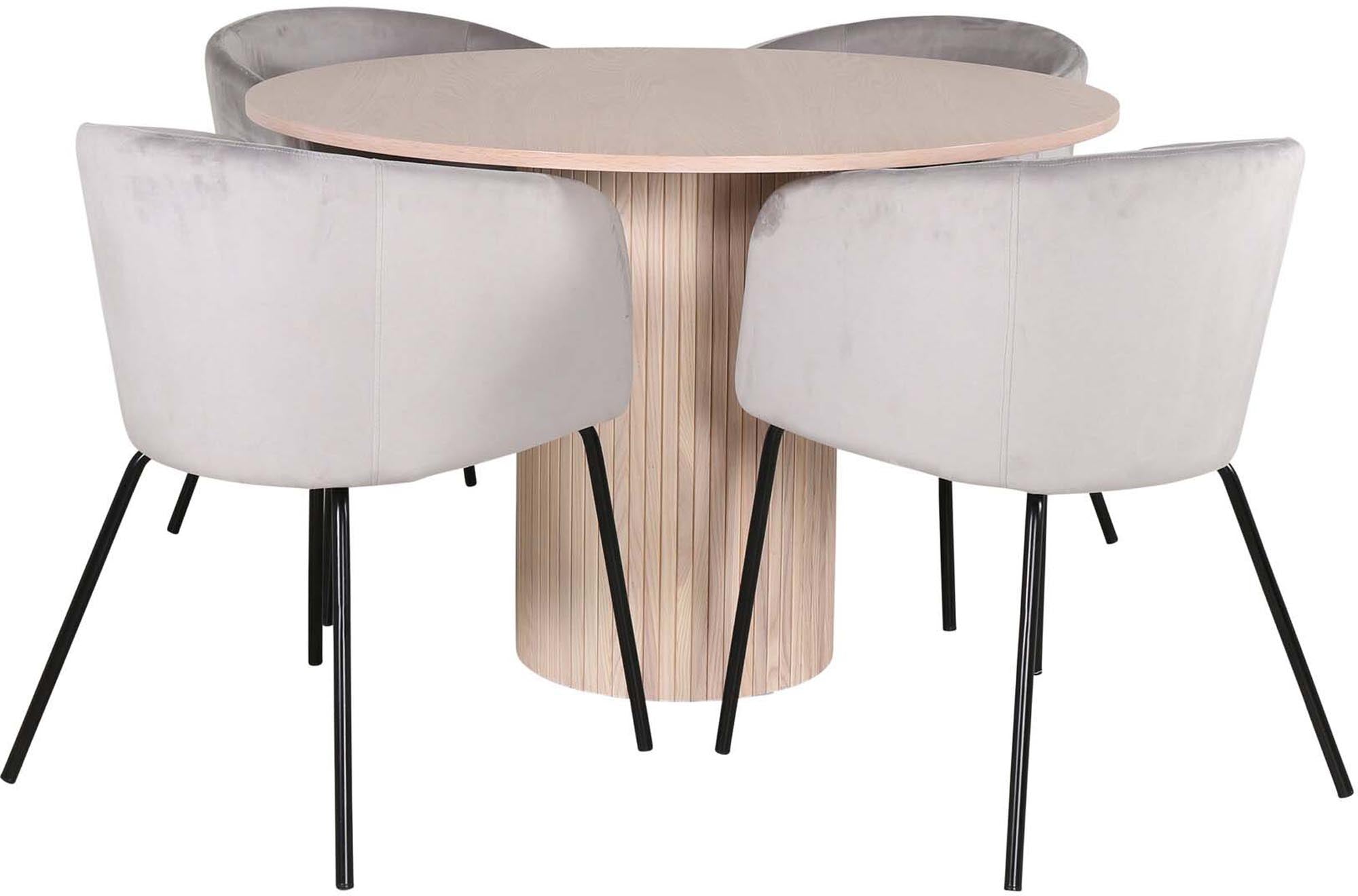 Elegantes Esszimmerset Bianca: Runder Tisch mit 4 Stühlen, Ø110cm.