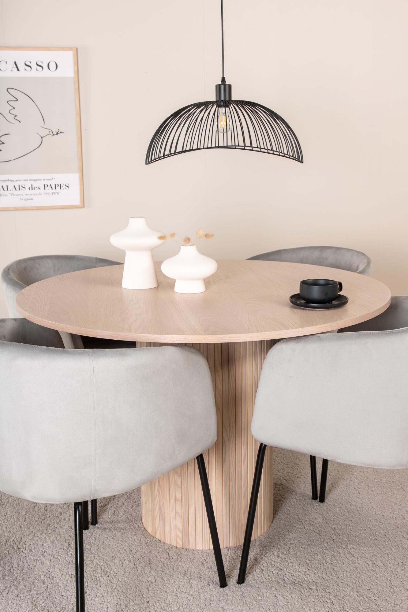 Stilvolles Bianca Esszimmerset: Runder Tisch mit 4 Stühlen, Ø110cm.