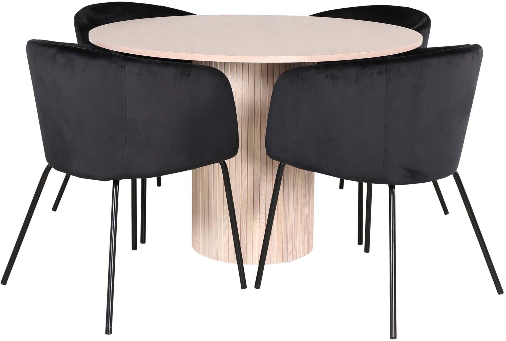 Stilvolles Bianca Esszimmerset: Runder Tisch mit 4 Stühlen, Ø110cm.