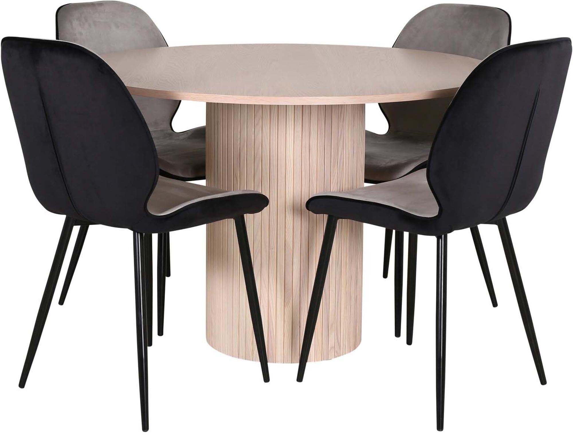 Elegantes Bianca Esszimmerset mit rundem Tisch und 4 Stühlen.