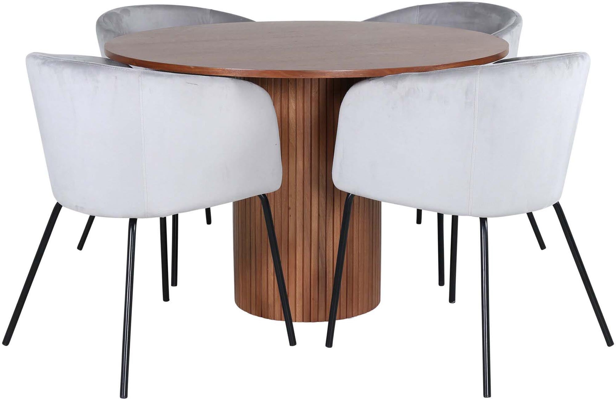 Bianca Esszimmerset: Moderner Tisch & 4 Stühle, Ø110cm, von Venture Home.