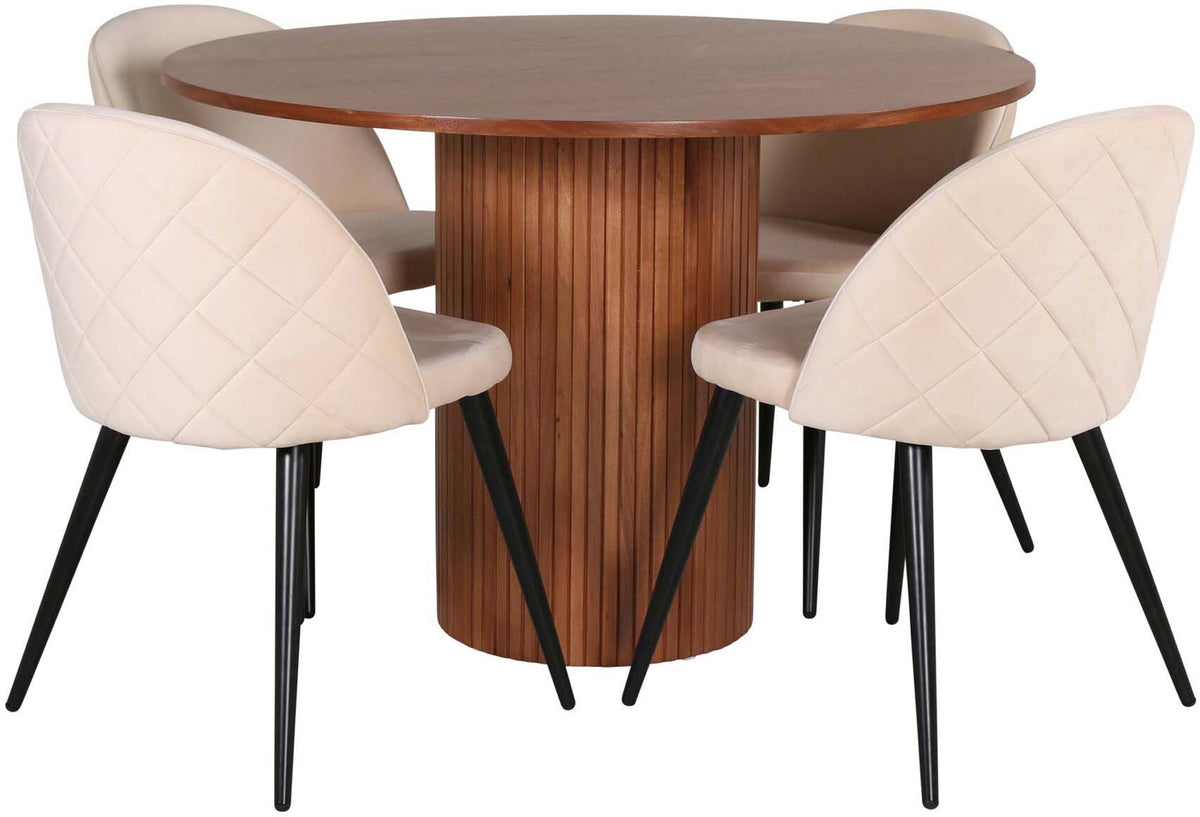 Bianca Esszimmerset + Velvet ⌀110cm/4St. in Wallnuss / Beige präsentiert im Onlineshop von KAQTU Design AG. Esszimmerset ist von Venture Home