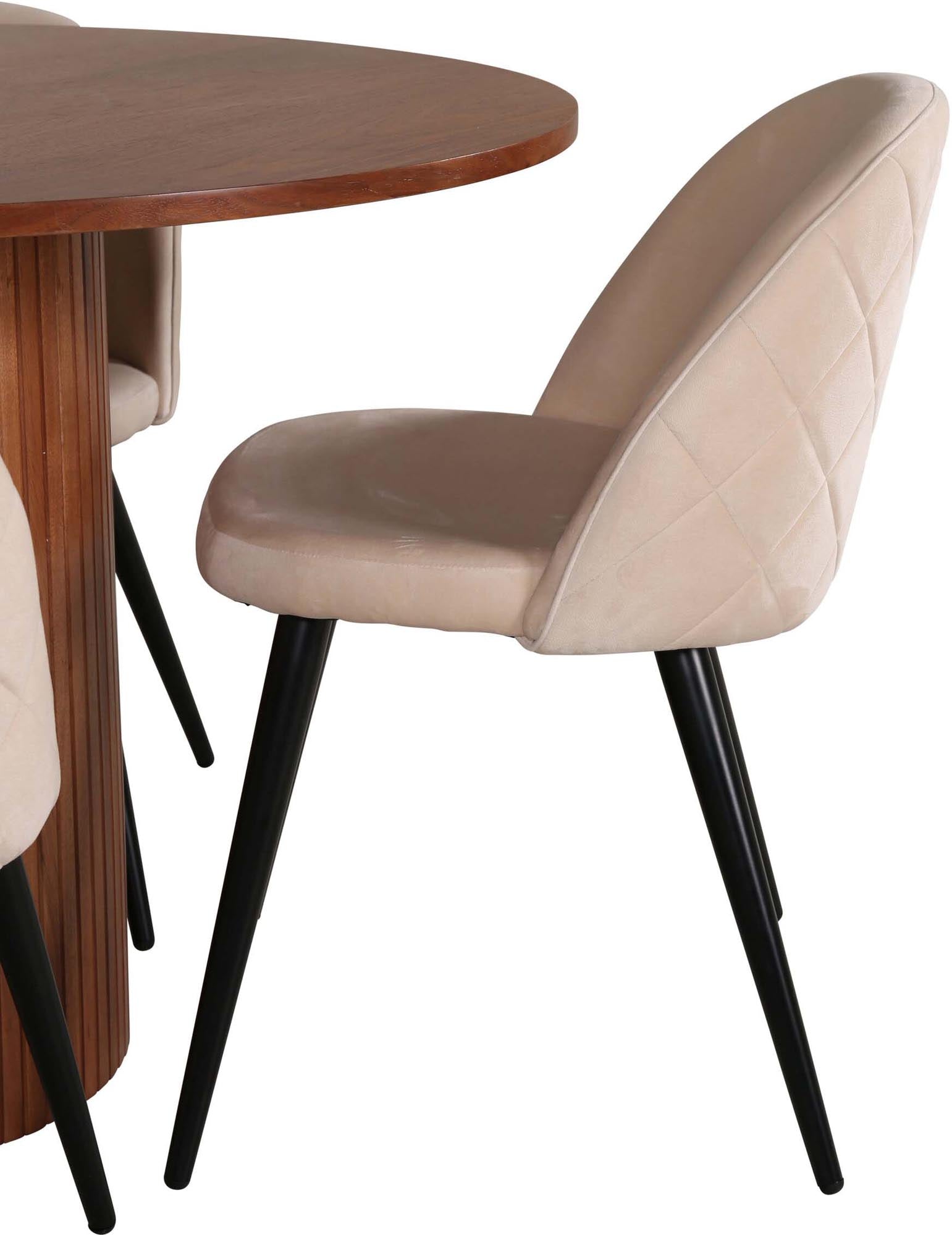 Elegantes Bianca Esszimmerset: 110cm Tisch mit 4 Velvet-Stühlen.