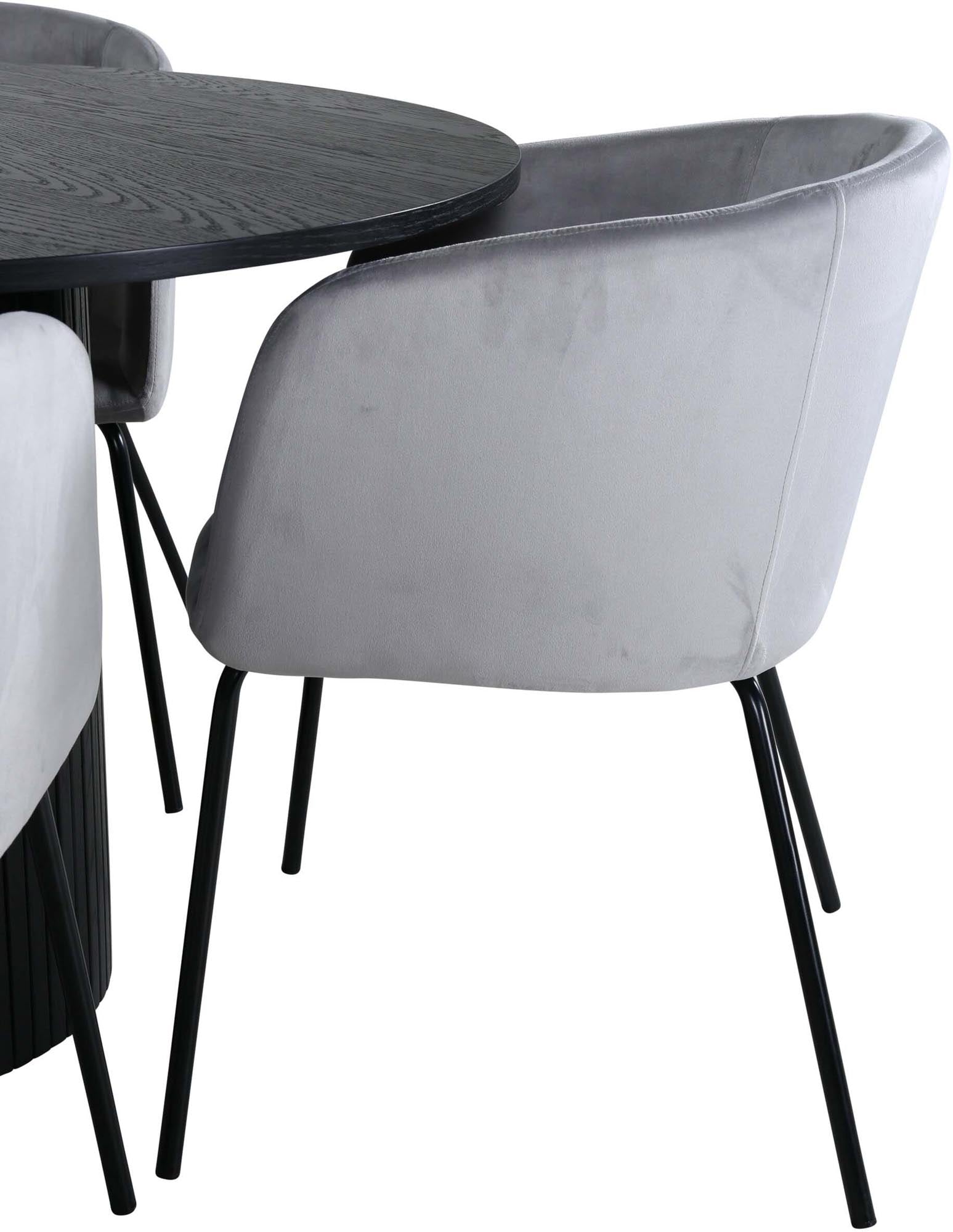 Bianca Esszimmerset + Berit: Moderner Esstisch mit MDF-Platte und 4 luxuriösen Samt-Stühlen, perfekt für einladende Dinner und gesellige Zusammenkünfte.