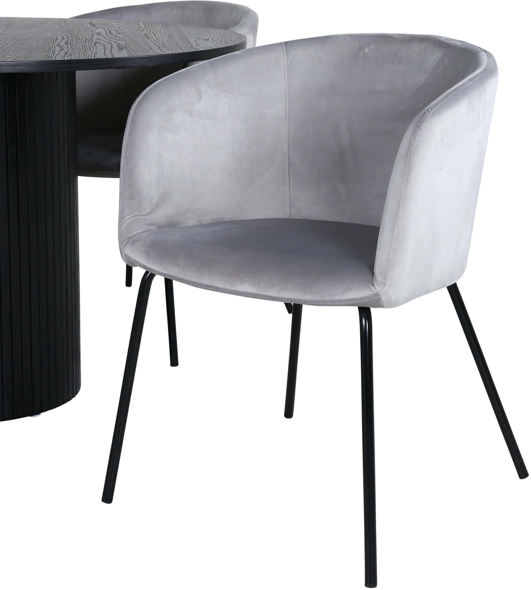 Bianca Esszimmerset + Berit: Stilvoller runder Esstisch mit pflegeleichter MDF-Oberfläche und 4 eleganten Samt-Stühlen für gesellige Abende.