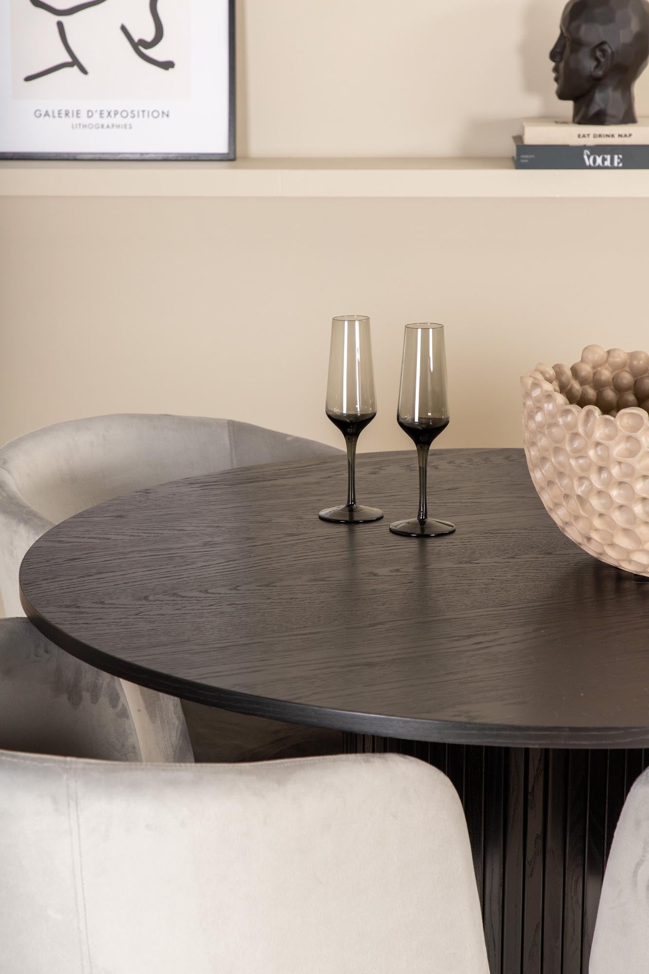 Modernes Bianca Esszimmerset mit schwarzem MDF-Tisch und 4 luxuriösen Samtstühlen. Perfekt für gesellige Abende und stilvolle Einrichtung.