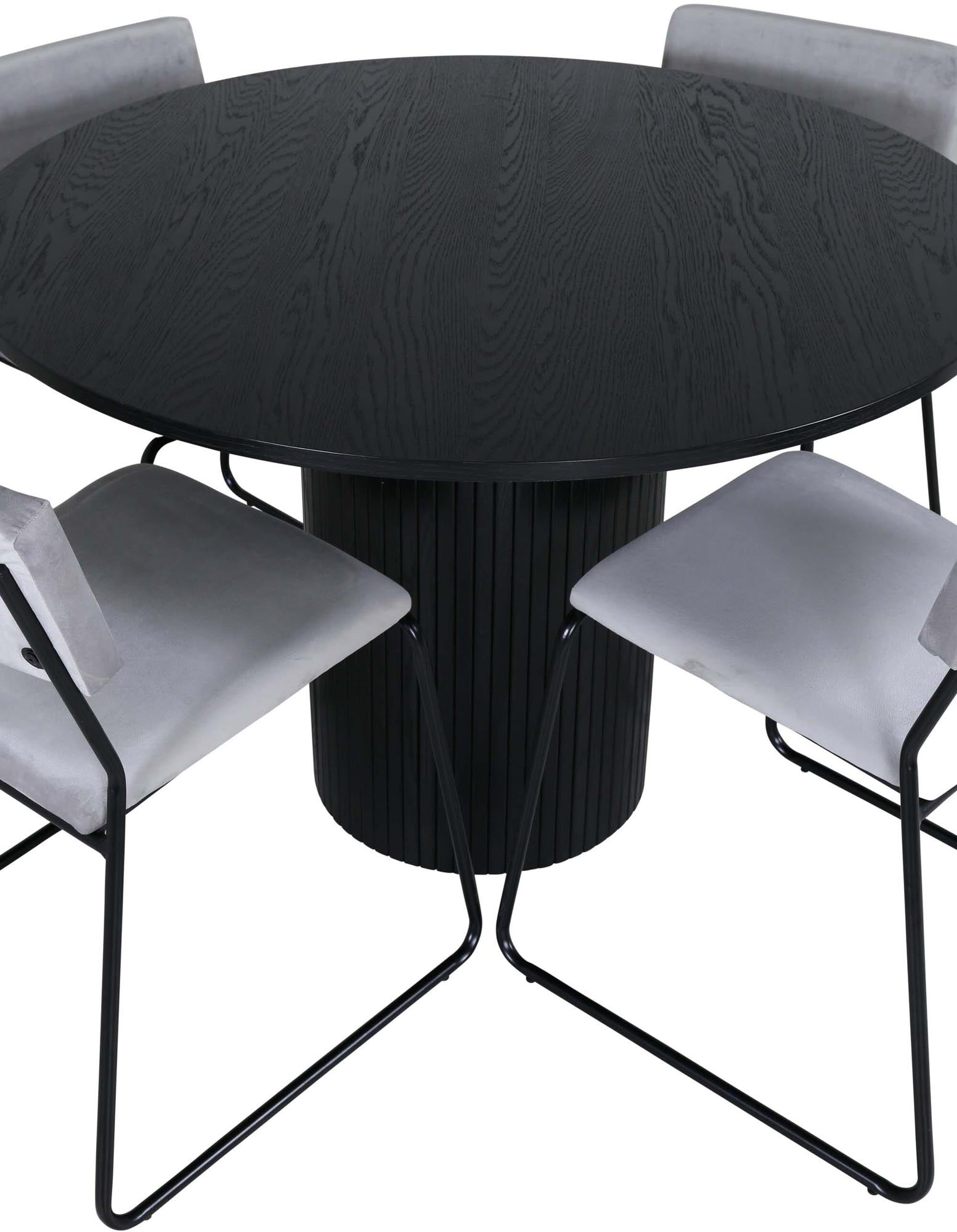 Elegantes Esszimmerset Bianca + Kenth mit schwarzem Tisch und Samtstühlen. Ideal für gesellige Abende und stilvolle Einrichtung.