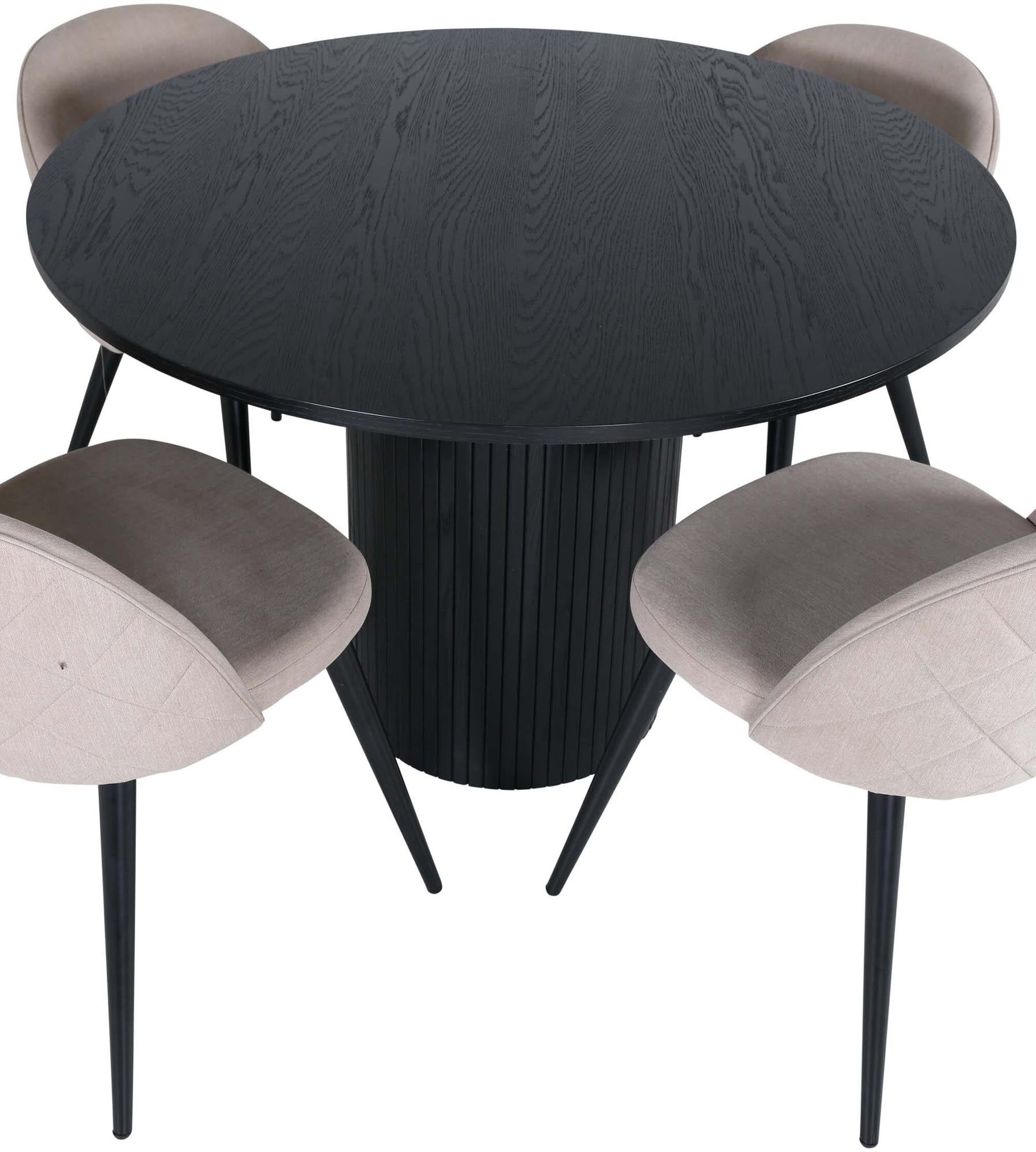 Bianca Esszimmerset von Venture Home: Eleganter runder Tisch ⌀110cm mit stilvollen Velvet-Stühlen für gemütliche Esszimmermomente.