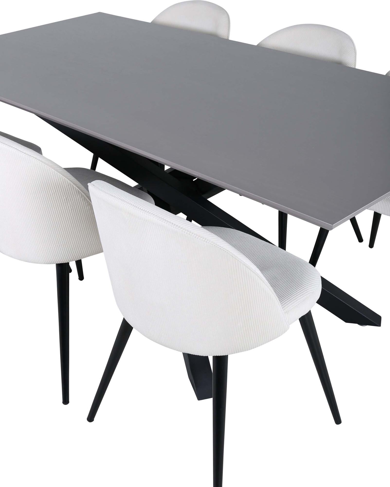 Stilvolles Piazza Esszimmerset von Venture Home: 180 cm Esstisch und elegante Velvet-Stühle für einladende Esszimmeratmosphäre.