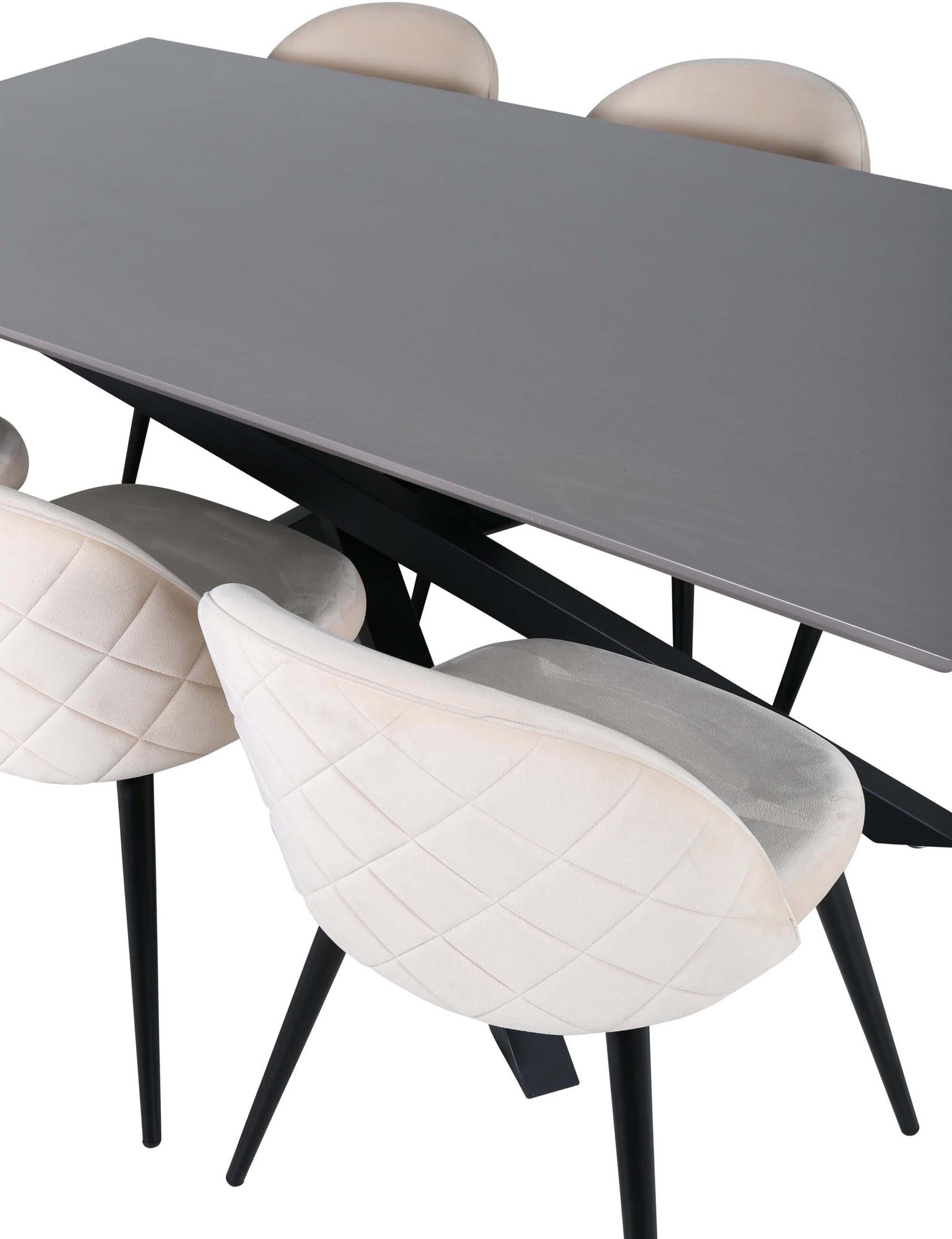 Piazza Esszimmerset: Stilvolles 180 cm Set mit luxuriösem MDF-Tisch und bequemen Velvet-Stühlen für einladende Essmomente.