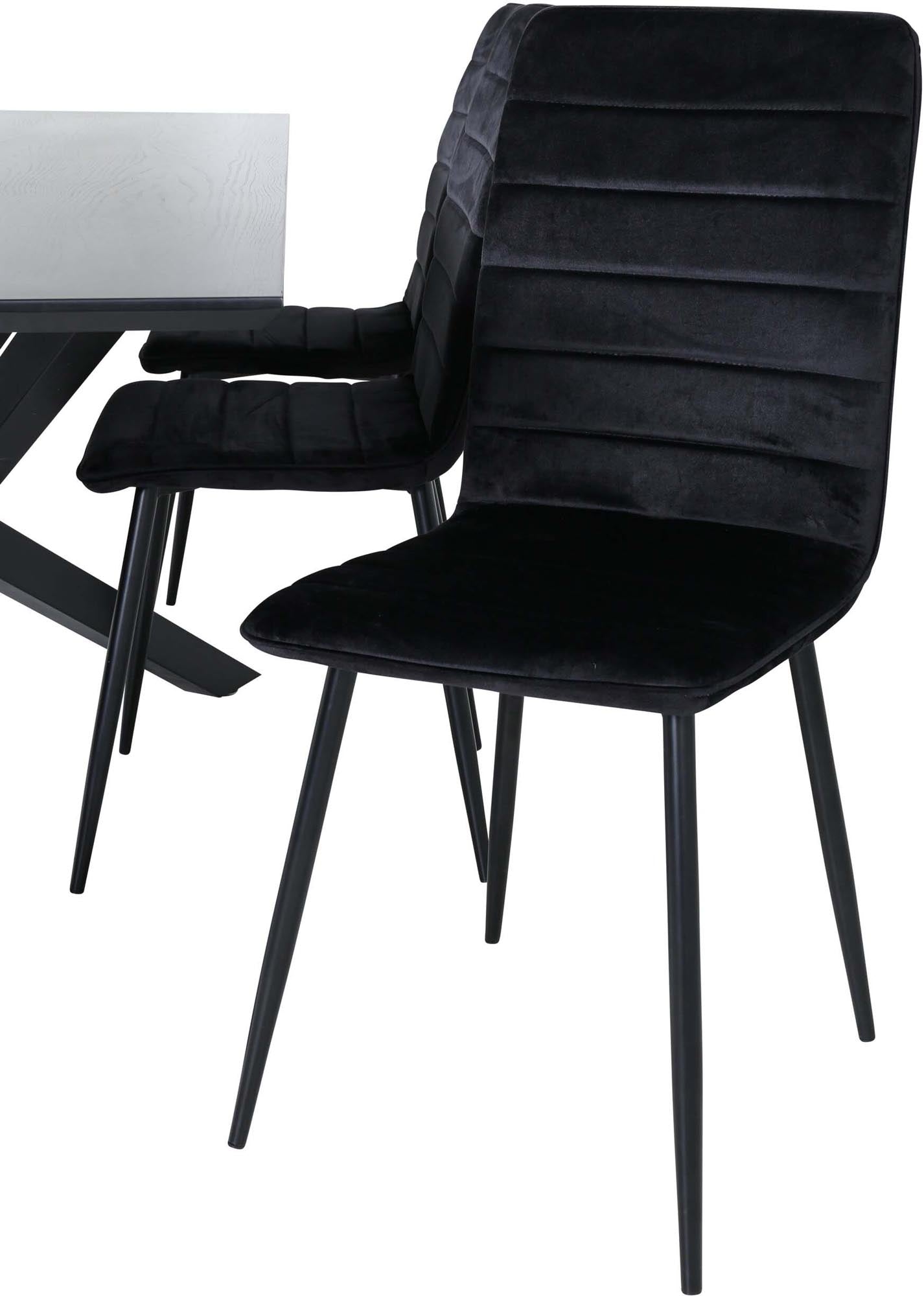 Elegantes Esszimmerset mit 180 cm Tisch und 6 Samt-Windu Stühlen. Ideal für festliche Anlässe und stilvolle Wohnräume.