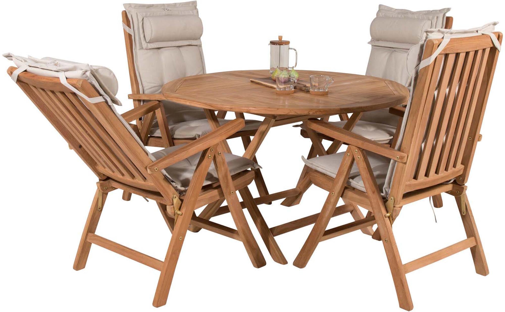 Outdoor-Tischset Kenya ⌀120cm/4St. Inkl. Polster in Natur präsentiert im Onlineshop von KAQTU Design AG. Gartentischset ist von Venture Home