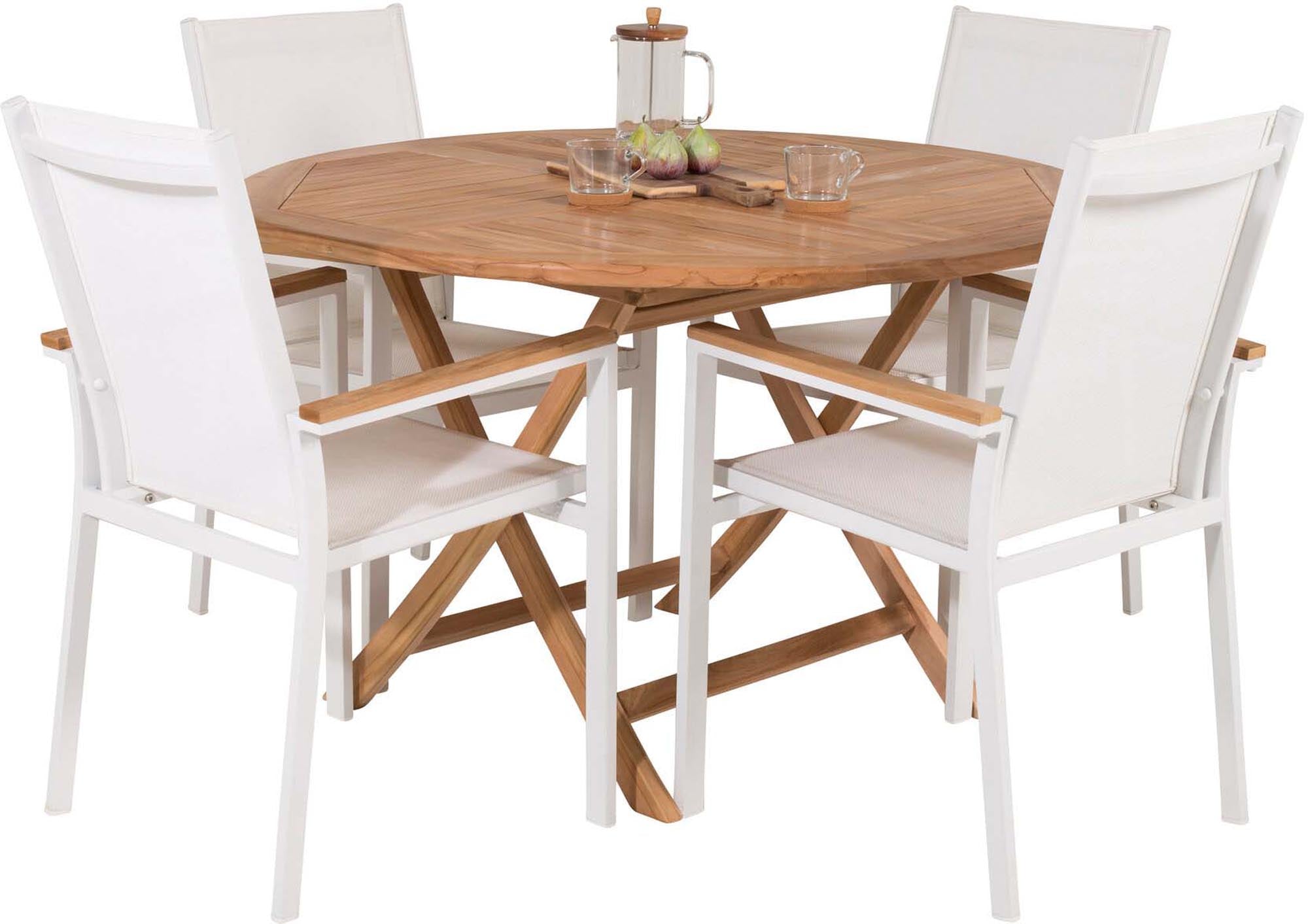 Outdoor-Tischset Kenya + Texas ⌀120cm/4St. in Weiss präsentiert im Onlineshop von KAQTU Design AG. Gartentischset ist von Venture Home