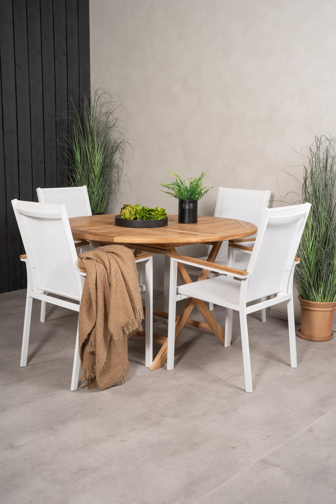 Outdoor-Tischset Kenya + Texas ⌀120cm/4St. in Weiss präsentiert im Onlineshop von KAQTU Design AG. Gartentischset ist von Venture Home