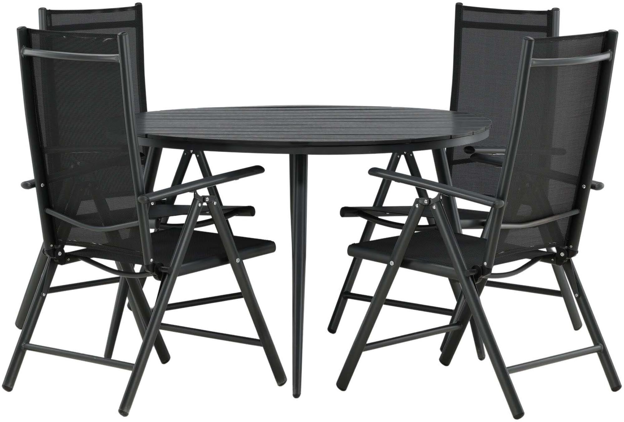 Entdecken Sie das Break Outdoor-Tischset ⌀120cm/4St. von Venture Home – ideal für Gartenpartys, stilvoll und robust. Perfekt für jeden Anlass!