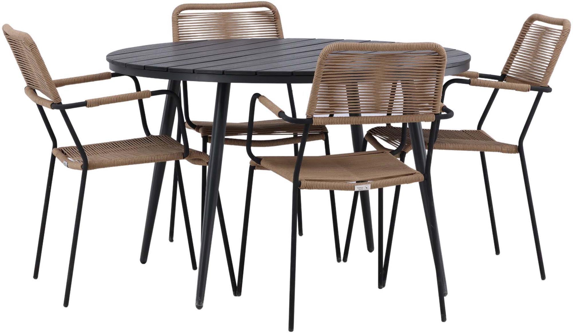 Elegantes Outdoor-Tischset für 4 Personen mit wetterbeständigem Design. Ideal für entspannte Momente im Freien und gesellige Zusammenkünfte!