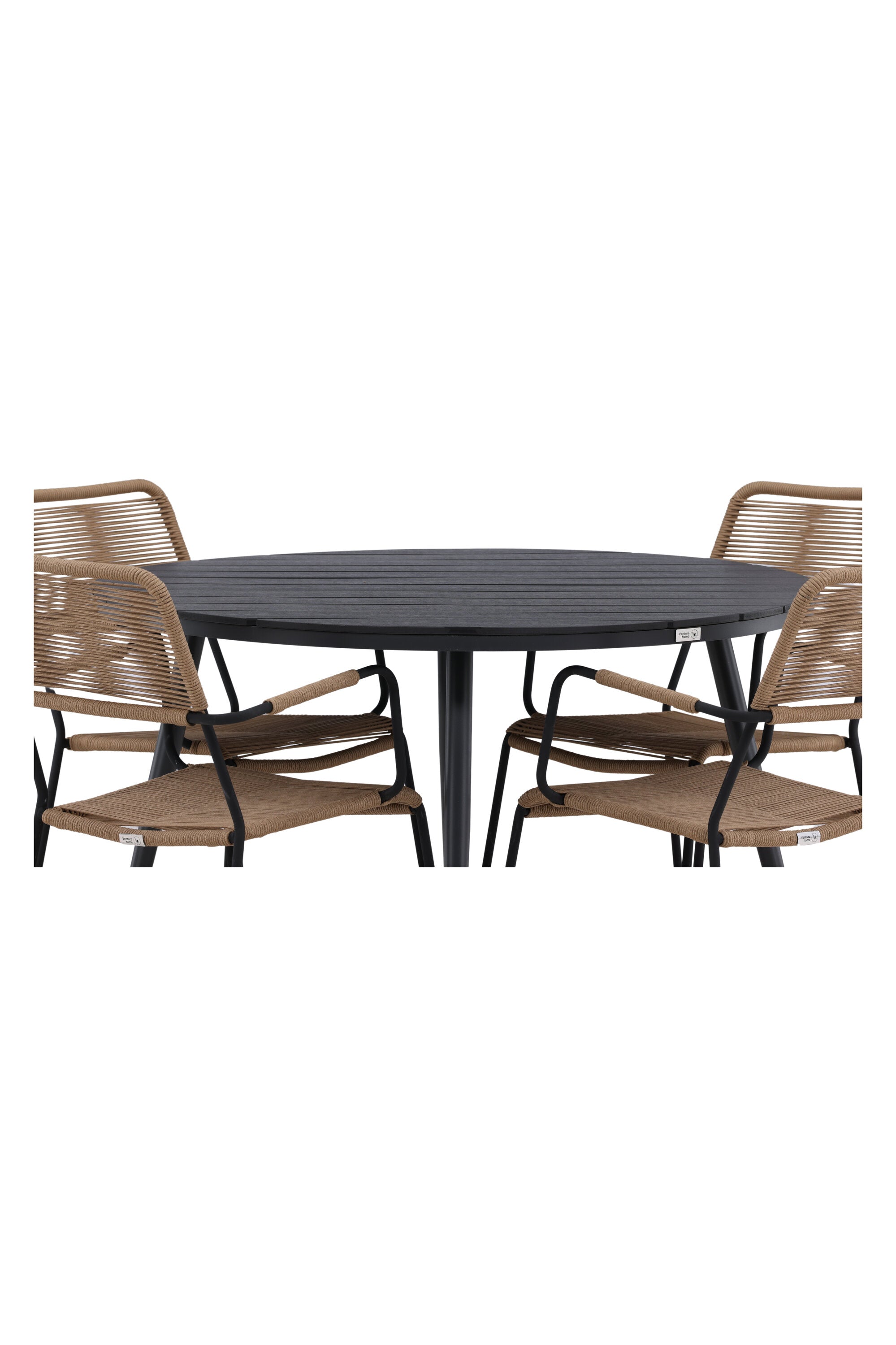 Break Outdoor-Tischset + Lindos Arm ⌀120cm/4St. in Schwarz / Schwarz präsentiert im Onlineshop von KAQTU Design AG. Gartentischset ist von Venture Home