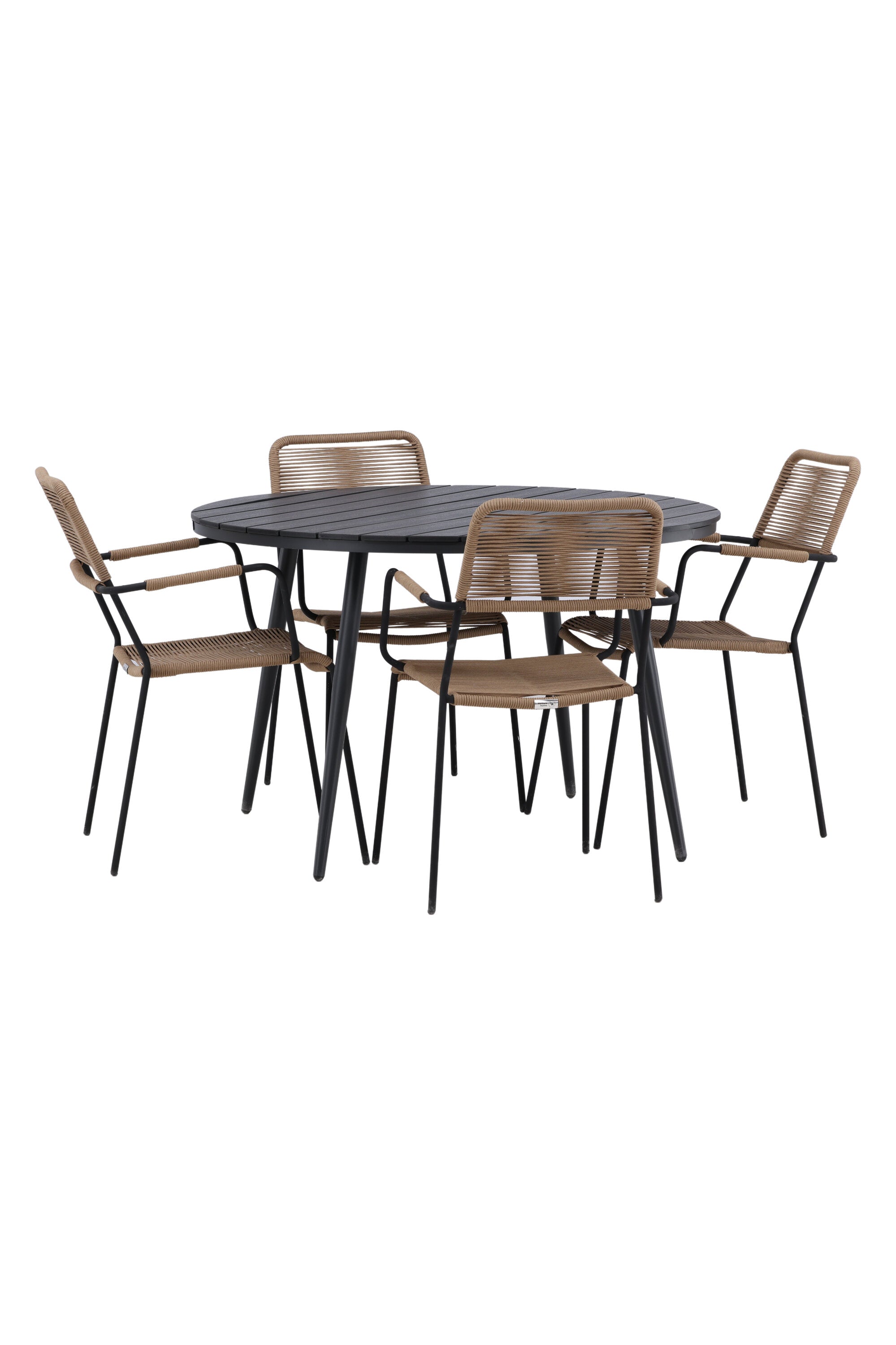Break Outdoor-Tischset + Lindos Arm ⌀120cm/4St. in Schwarz / Schwarz präsentiert im Onlineshop von KAQTU Design AG. Gartentischset ist von Venture Home