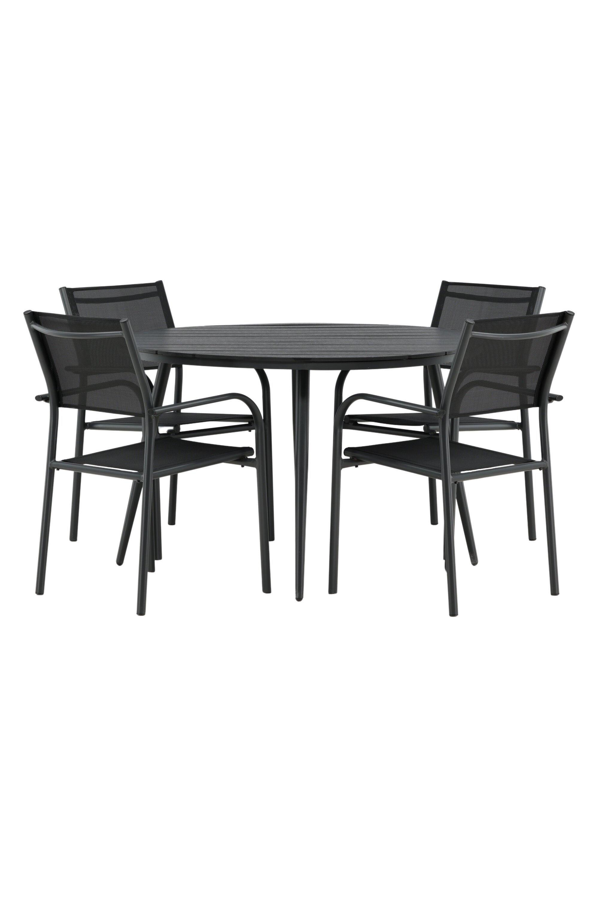 Break Outdoor-Tischset + Santorini ⌀120cm/4St. in Schwarz präsentiert im Onlineshop von KAQTU Design AG. Gartentischset ist von Venture Home