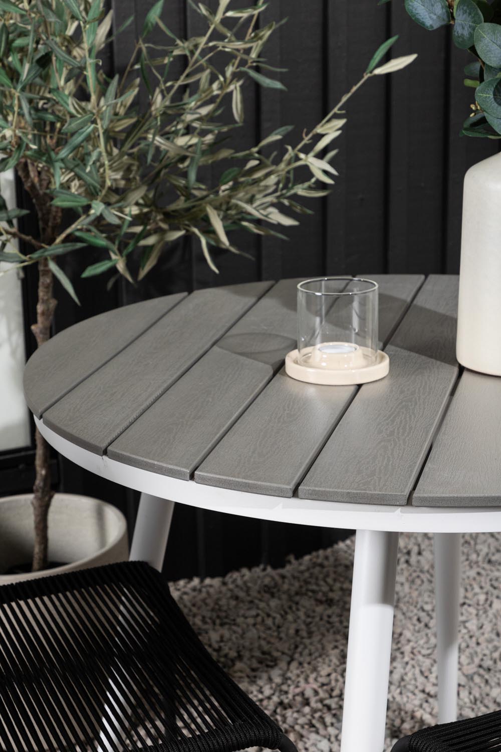 Break Outdoor-Tischset + Lindos Stack ⌀90cm/2St. in Weiss präsentiert im Onlineshop von KAQTU Design AG. Gartentischset ist von Venture Home