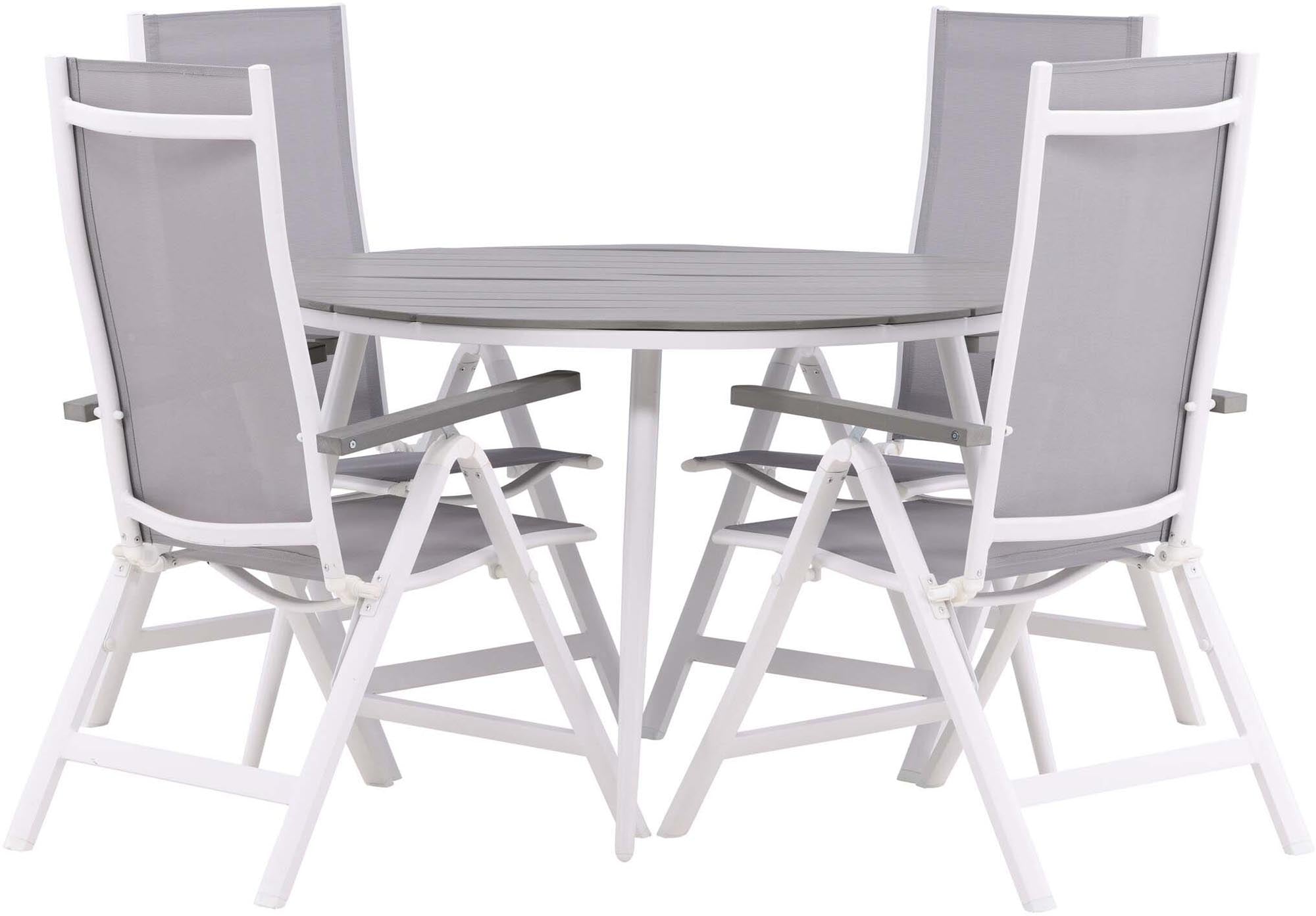 Break Outdoor-Tischset + Albany ⌀120cm/4St. in Weiss präsentiert im Onlineshop von KAQTU Design AG. Gartentischset ist von Venture Home