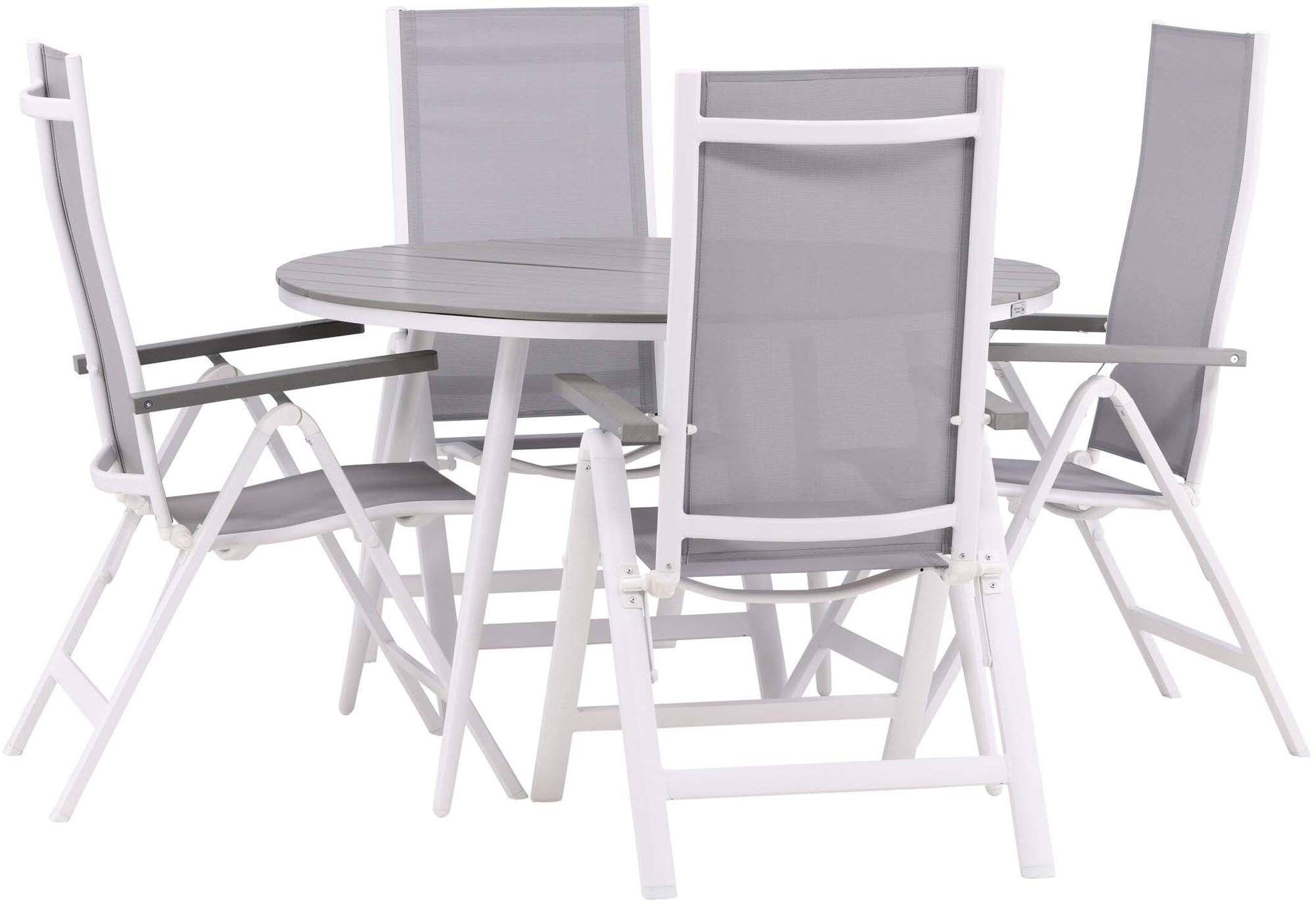 Break Outdoor-Tischset + Albany ⌀120cm/4St. in Weiss präsentiert im Onlineshop von KAQTU Design AG. Gartentischset ist von Venture Home