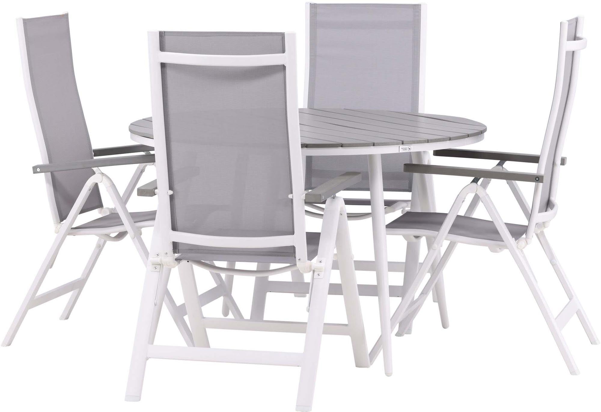 Break Outdoor-Tischset + Albany ⌀120cm/4St. in Weiss präsentiert im Onlineshop von KAQTU Design AG. Gartentischset ist von Venture Home