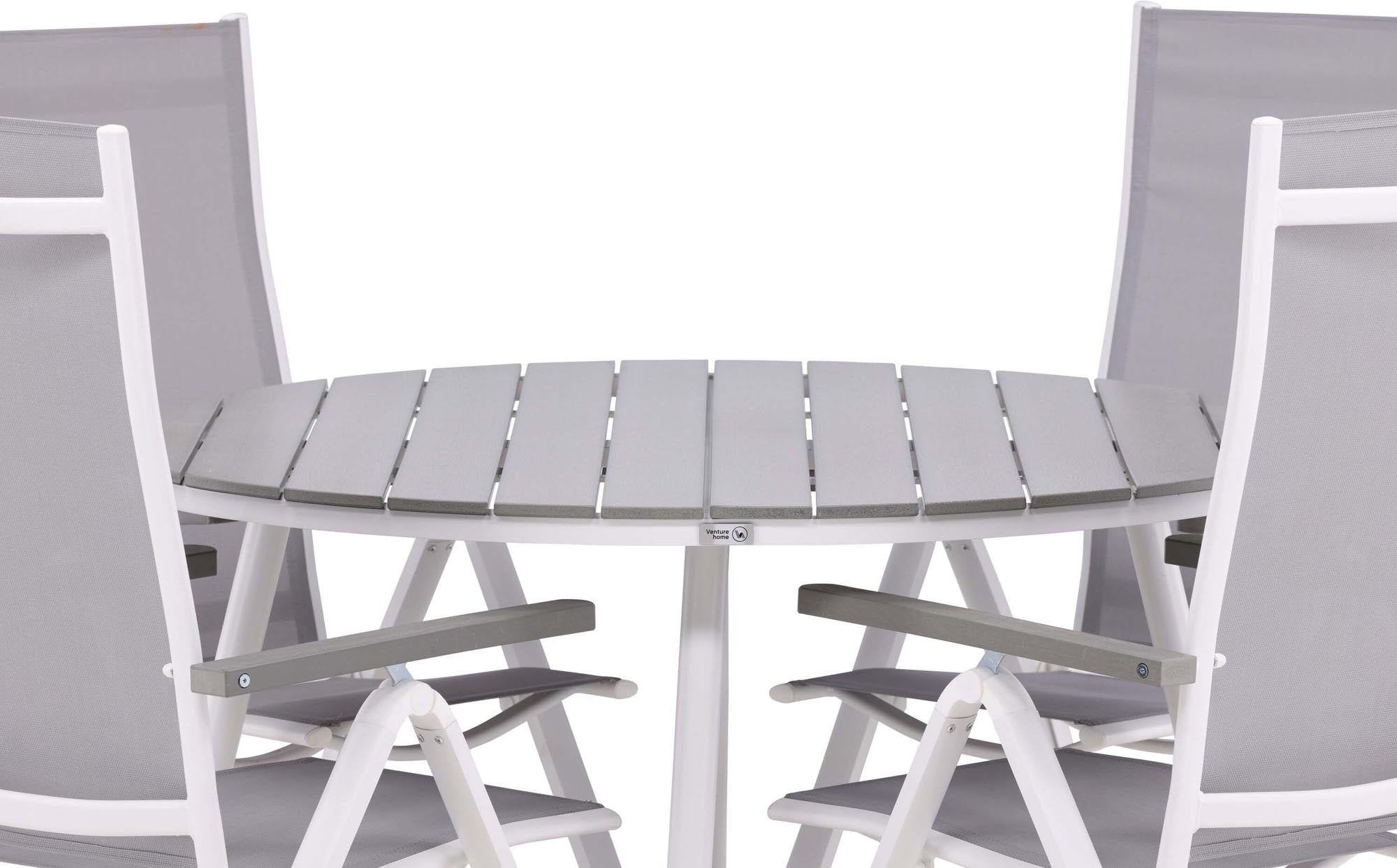 Break Outdoor-Tischset + Albany ⌀120cm/4St. in Weiss präsentiert im Onlineshop von KAQTU Design AG. Gartentischset ist von Venture Home