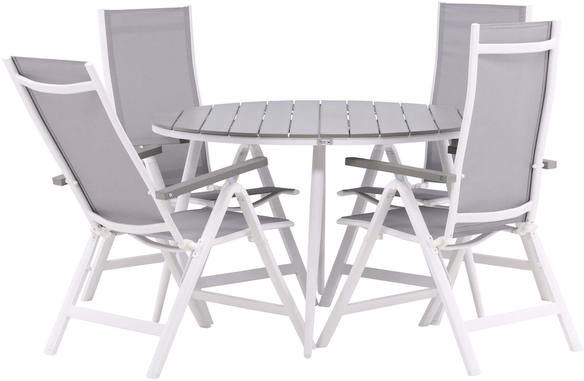 Break Outdoor-Tischset + Albany ⌀120cm/4St. in Weiss präsentiert im Onlineshop von KAQTU Design AG. Gartentischset ist von Venture Home