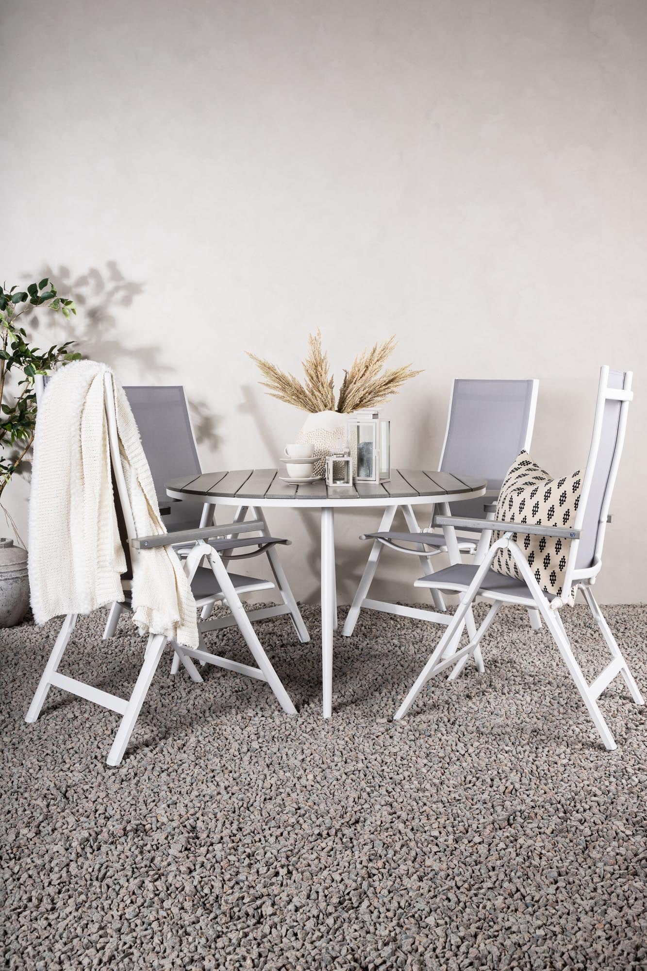 Break Outdoor-Tischset + Albany ⌀120cm/4St. in Weiss präsentiert im Onlineshop von KAQTU Design AG. Gartentischset ist von Venture Home