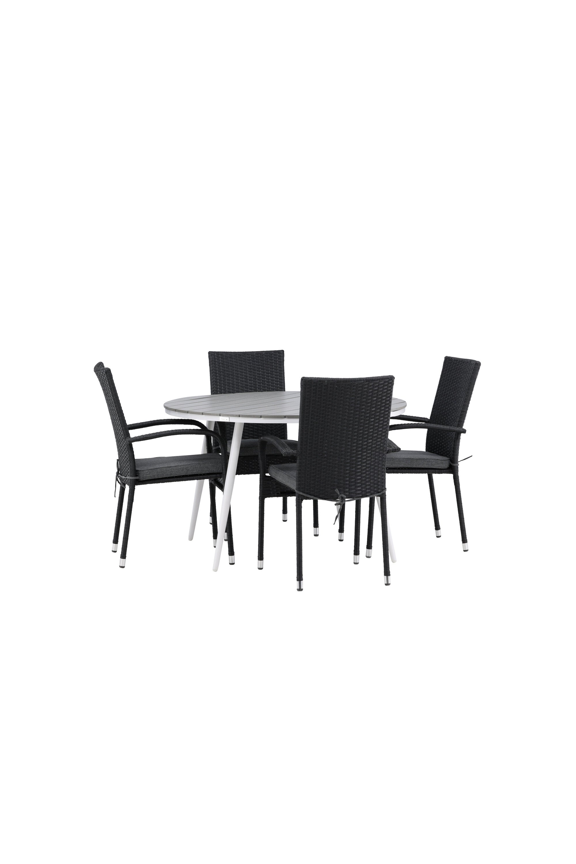 Break Outdoor-Tischset + Anna ⌀120cm/4St. in Weiss/Grau präsentiert im Onlineshop von KAQTU Design AG. Gartentischset ist von Venture Home