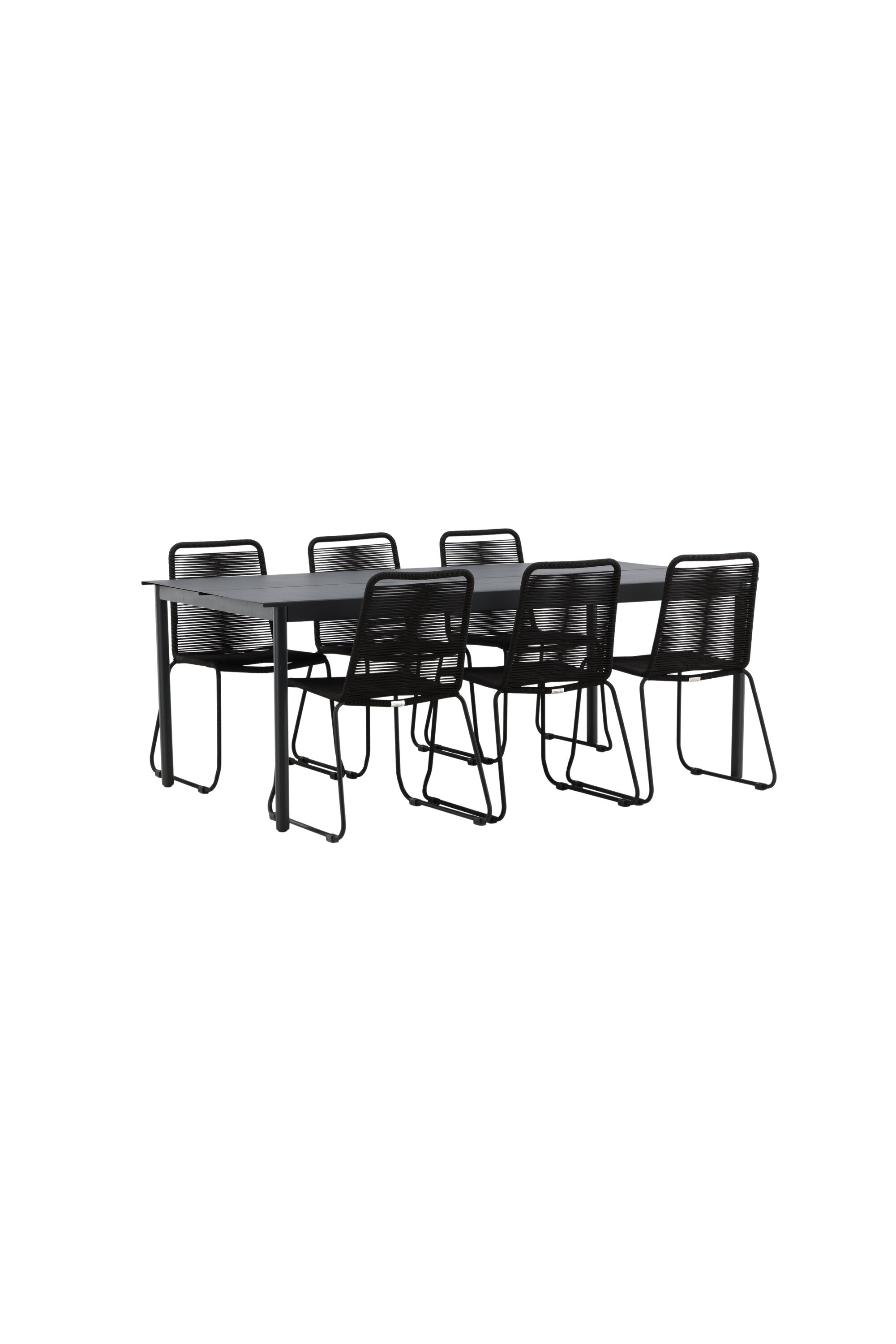 Modena Gartentisch + 6 x Lindos Stacking Stuhl in Schwarz präsentiert im Onlineshop von KAQTU Design AG. Gartentischset ist von Venture Home