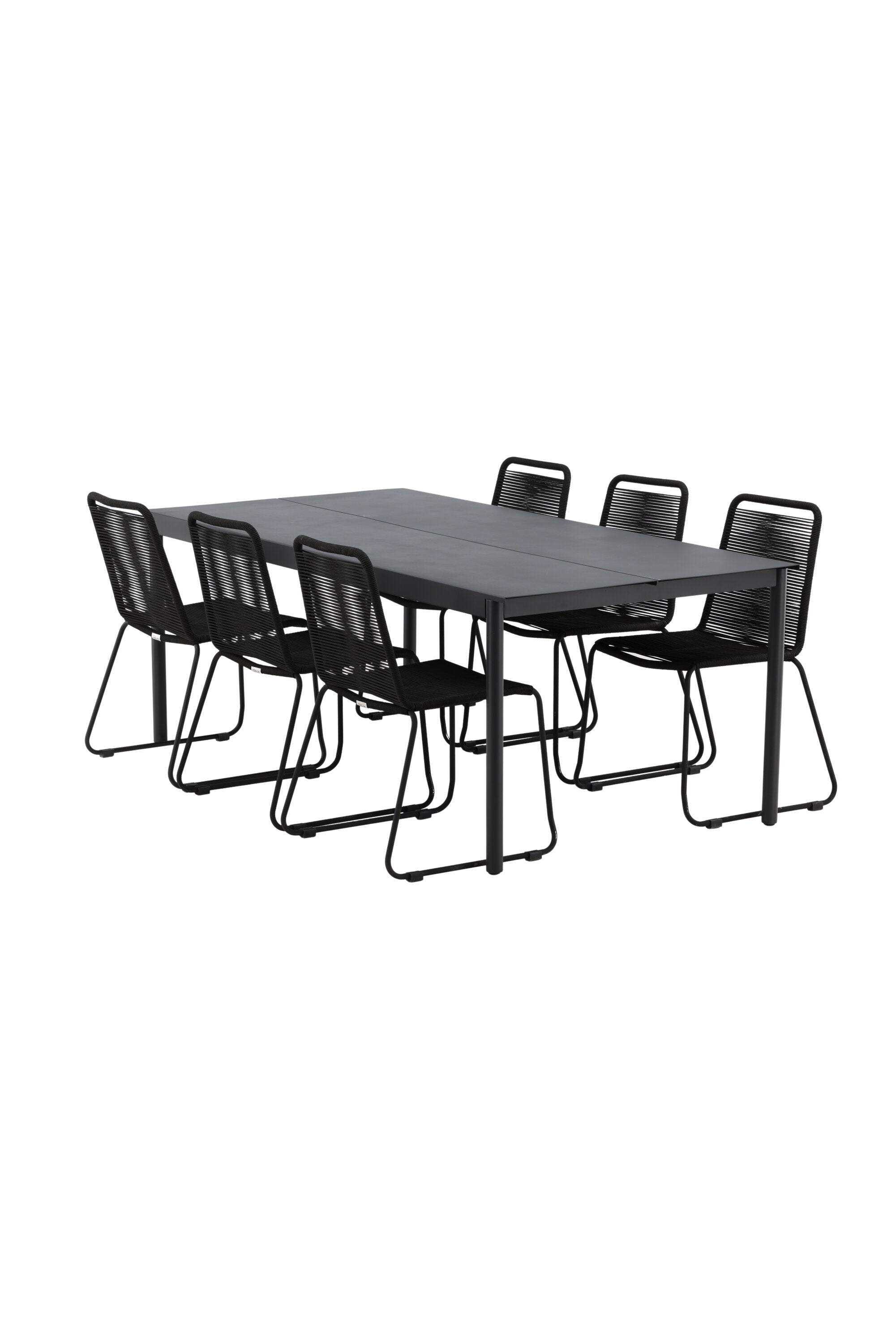 Modena Gartentisch + 6 x Lindos Stacking Stuhl in Schwarz präsentiert im Onlineshop von KAQTU Design AG. Gartentischset ist von Venture Home