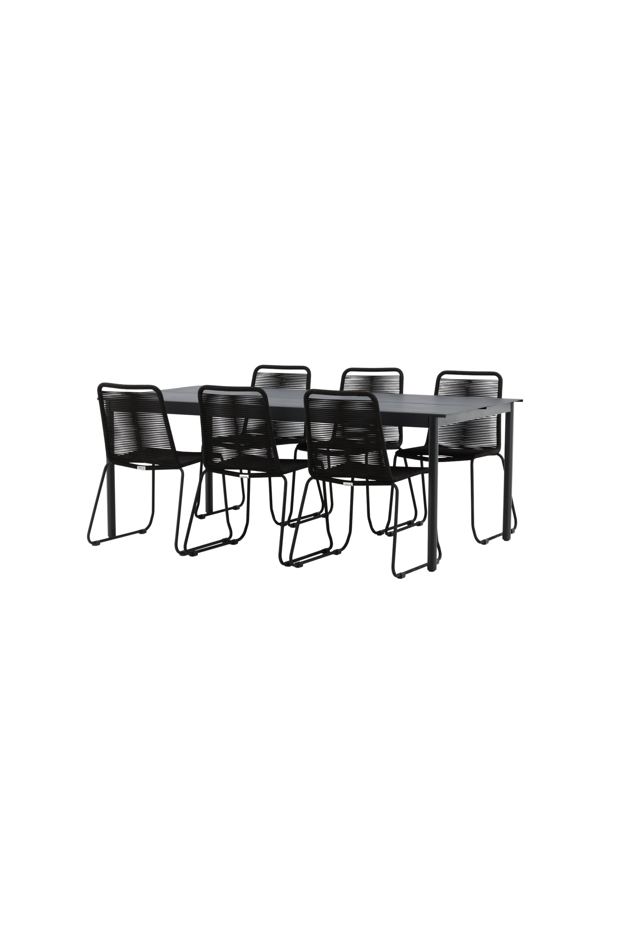 Modena Gartentisch + 6 x Lindos Stacking Stuhl in Schwarz präsentiert im Onlineshop von KAQTU Design AG. Gartentischset ist von Venture Home