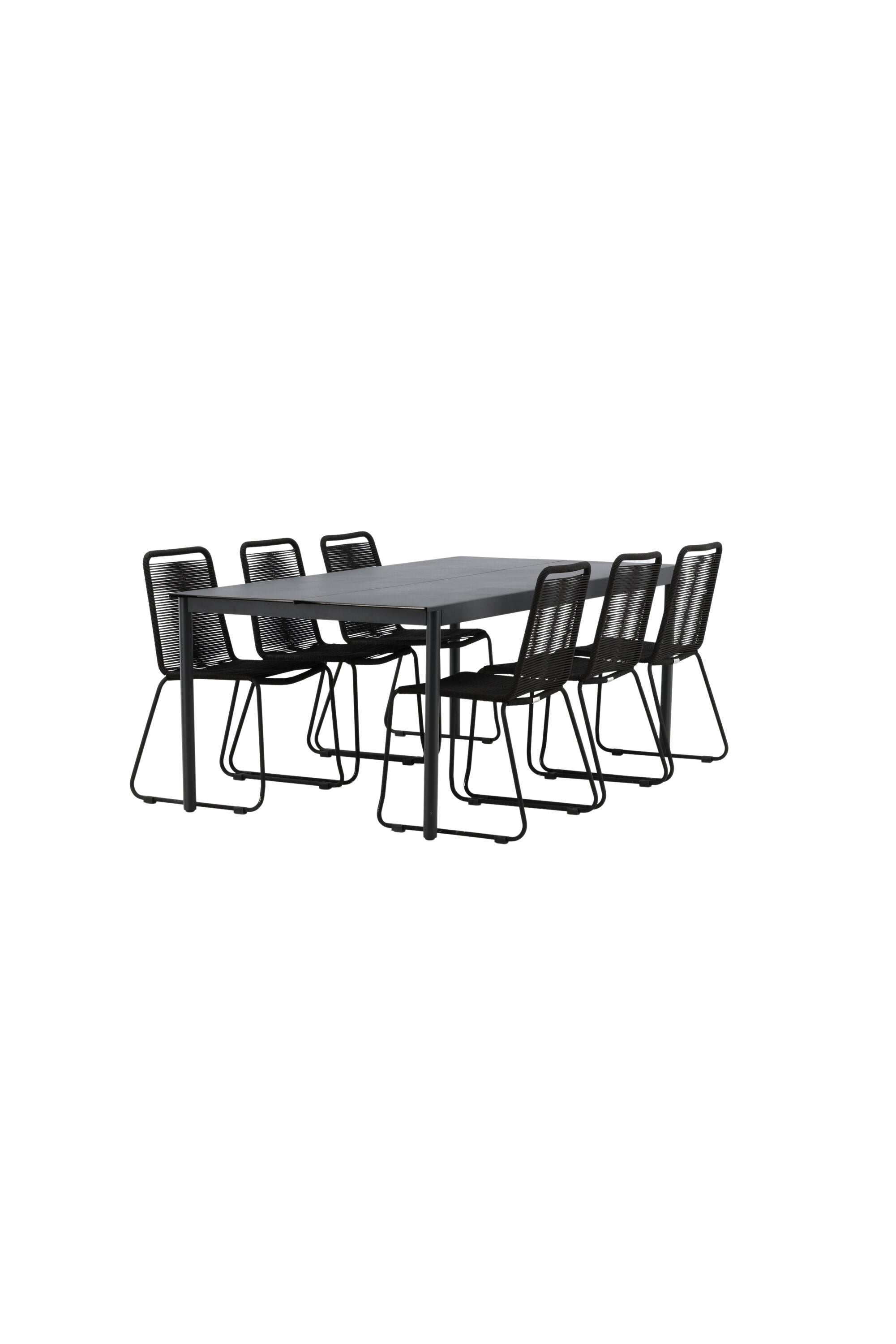 Modena Gartentisch + 6 x Lindos Stacking Stuhl in Schwarz präsentiert im Onlineshop von KAQTU Design AG. Gartentischset ist von Venture Home