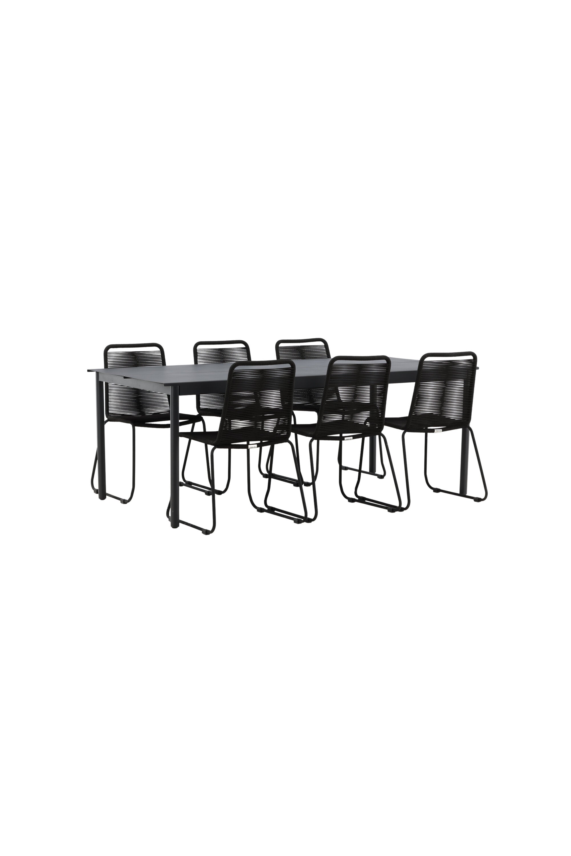 Modena Gartentisch + 6 x Lindos Stacking Stuhl in Schwarz präsentiert im Onlineshop von KAQTU Design AG. Gartentischset ist von Venture Home