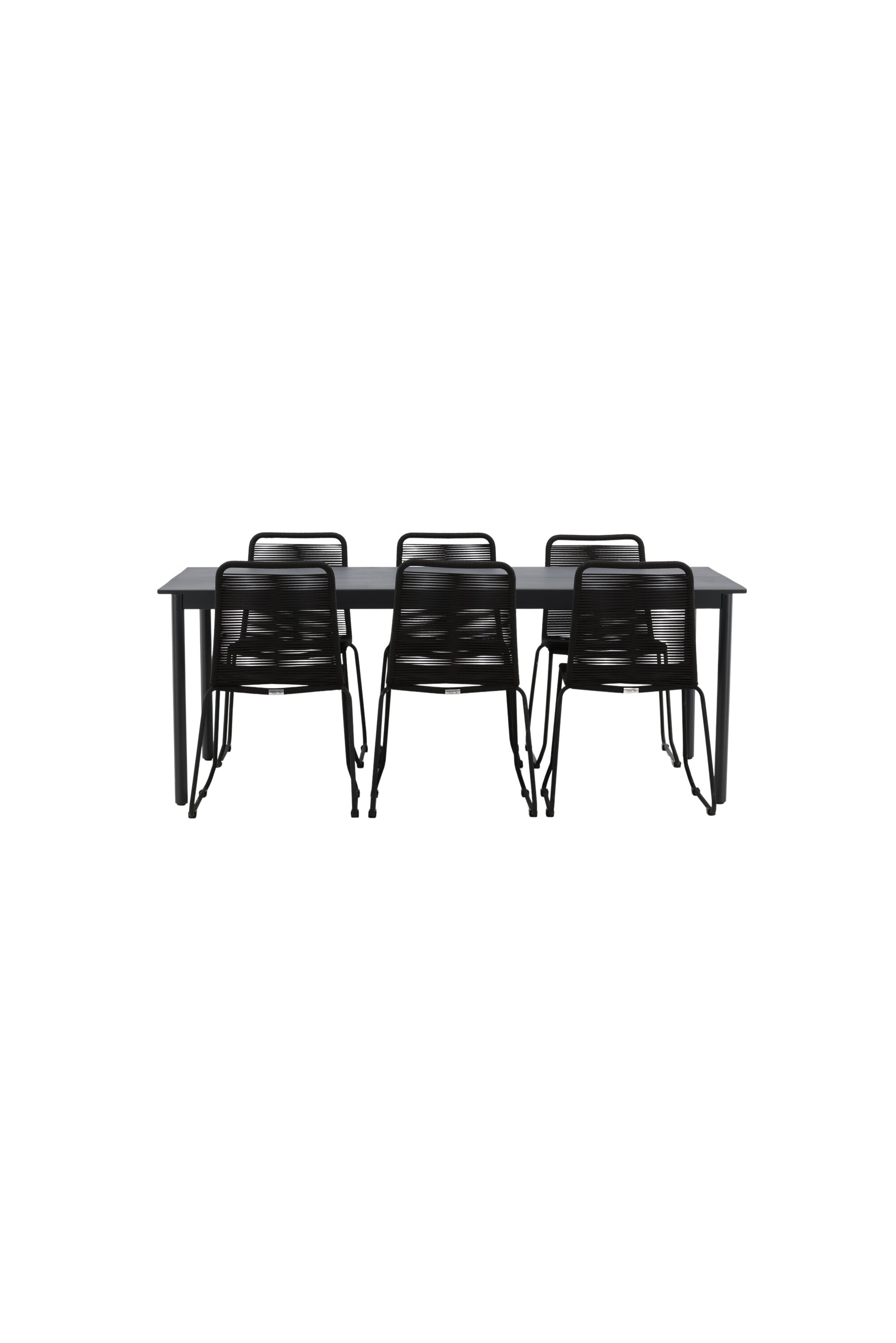 Modena Gartentisch + 6 x Lindos Stacking Stuhl in Schwarz präsentiert im Onlineshop von KAQTU Design AG. Gartentischset ist von Venture Home