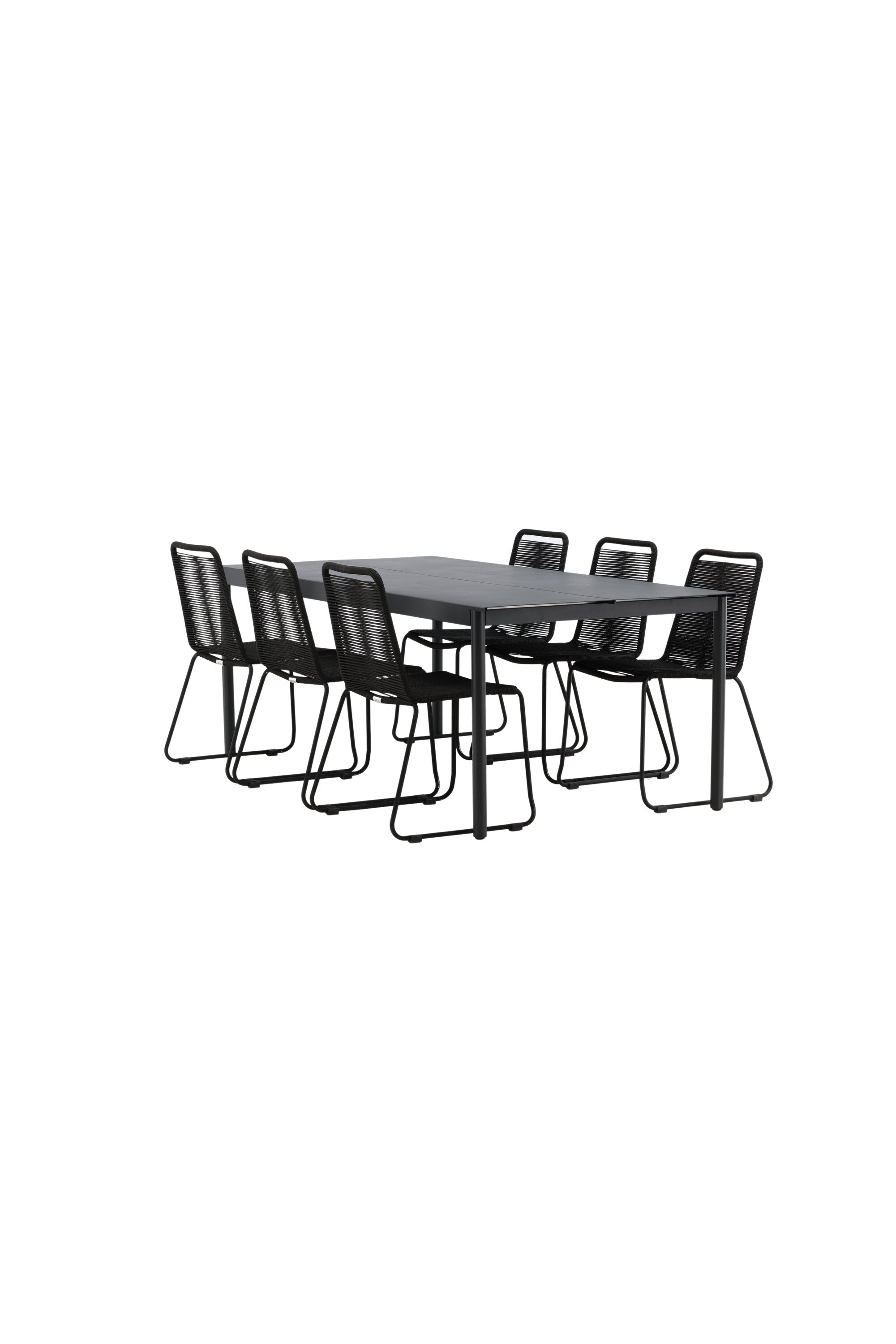 Modena Gartentisch + 6 x Lindos Stacking Stuhl in Schwarz präsentiert im Onlineshop von KAQTU Design AG. Gartentischset ist von Venture Home