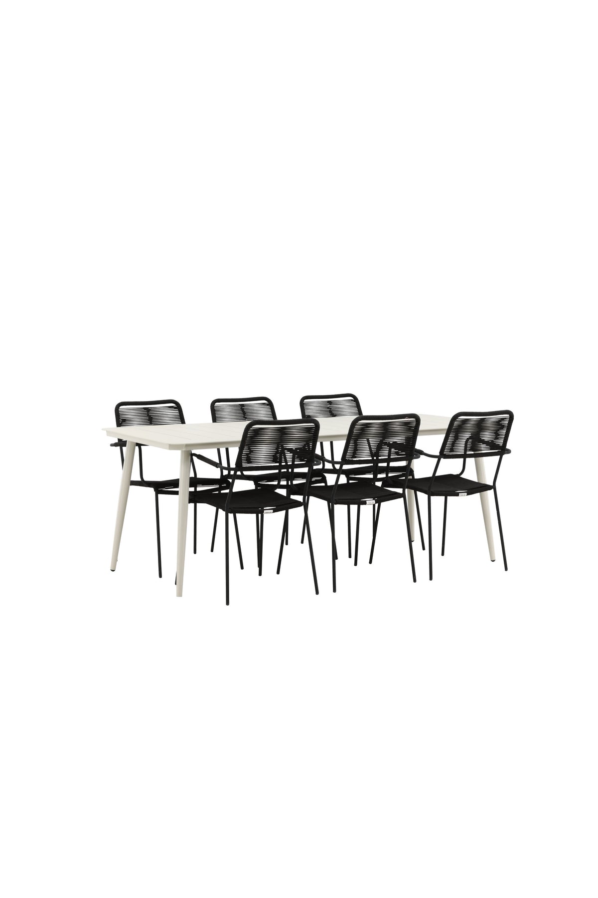 Lina Outdoor-Tischset + Lindos Armchair 200cm/6St. in Schwarz präsentiert im Onlineshop von KAQTU Design AG. Gartentischset ist von Venture Home