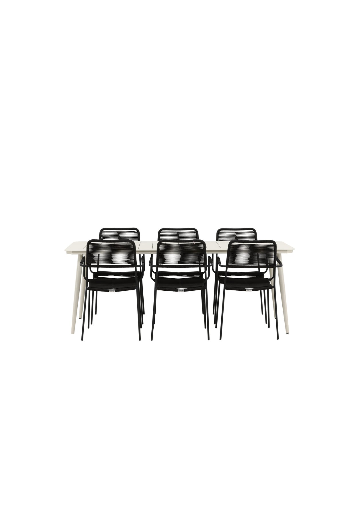 Lina Outdoor-Tischset + Lindos Armchair 200cm/6St. in Schwarz präsentiert im Onlineshop von KAQTU Design AG. Gartentischset ist von Venture Home