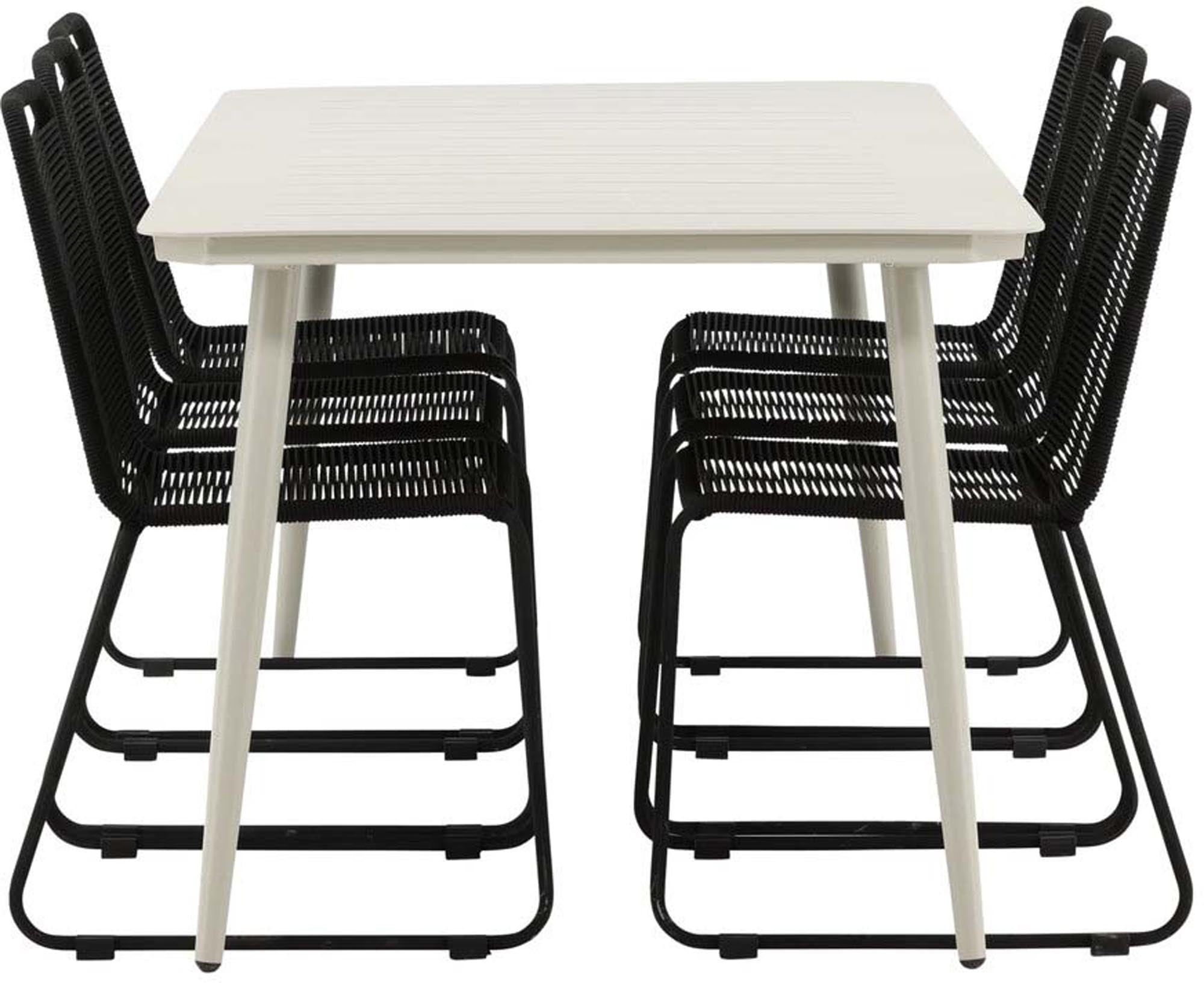 Lina Outdoor-Tischset + Lindos Stacking 200cm/6St. in Schwarz präsentiert im Onlineshop von KAQTU Design AG. Gartentischset ist von Venture Home