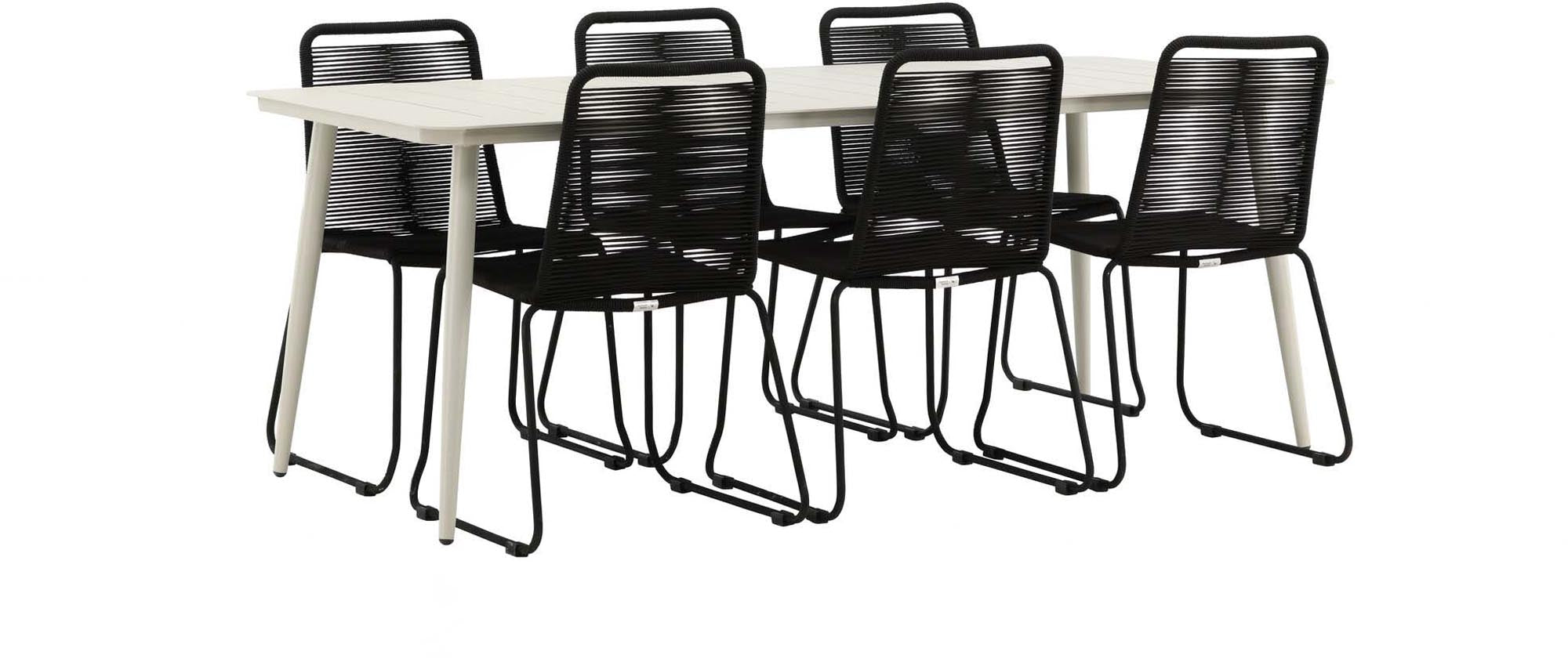 Venture Home: Robustes Tischset mit 6 stapelbaren Lindos Stühlen.