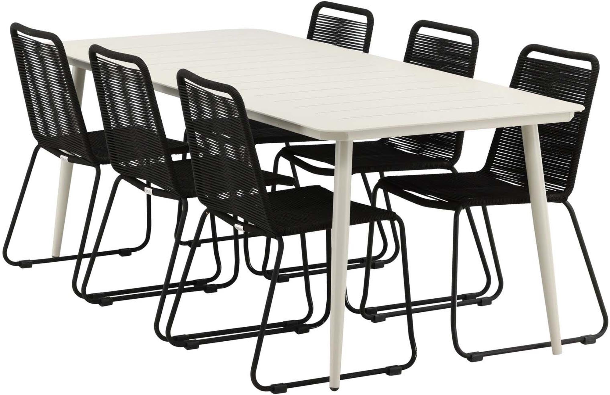 Lina Outdoor-Tischset + Lindos Stacking 200cm/6St. in Schwarz präsentiert im Onlineshop von KAQTU Design AG. Gartentischset ist von Venture Home
