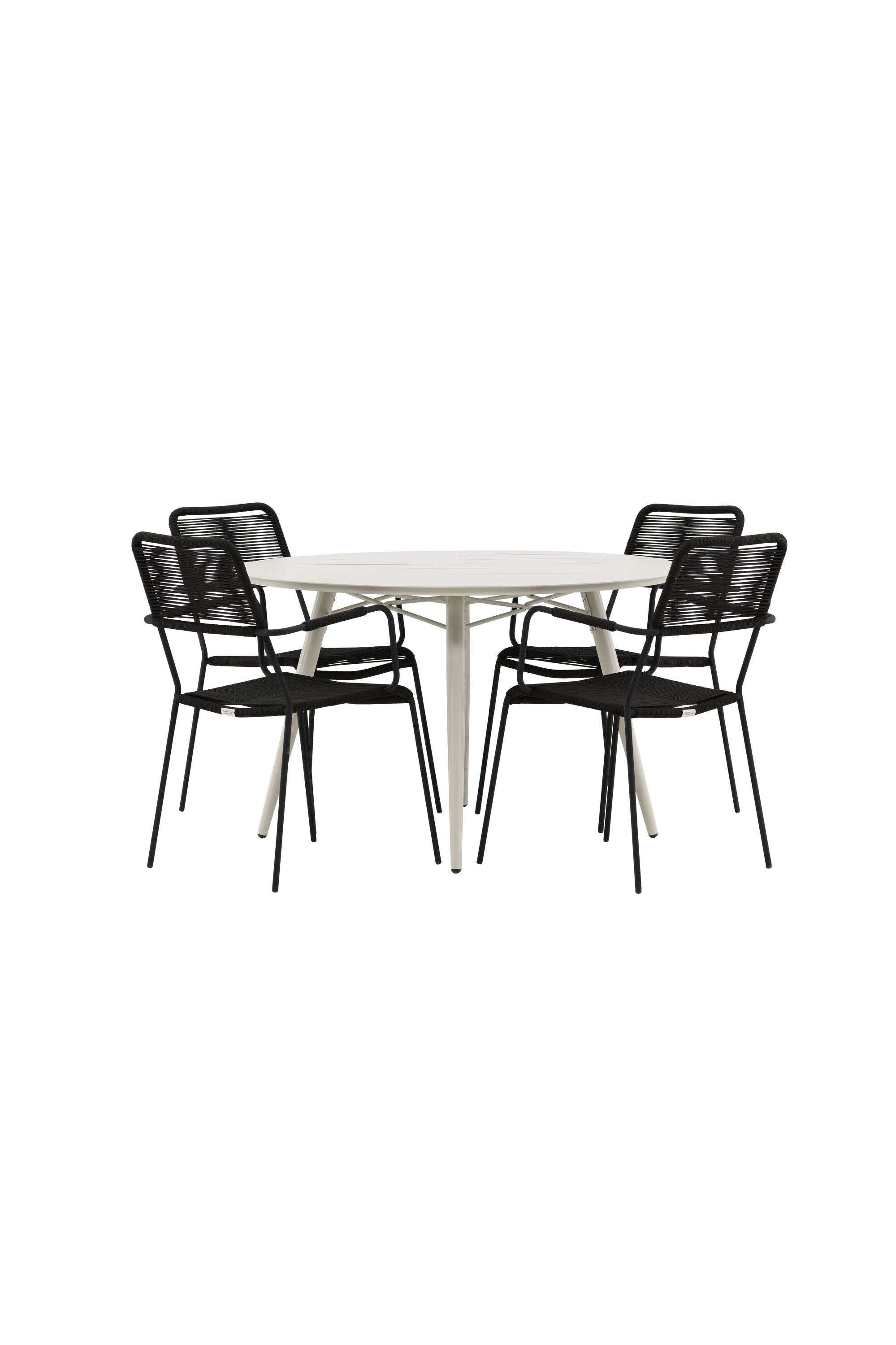 Lina Outdoor-Tischset + Lindos Armchair ⌀120cm/4St. in Schwarz präsentiert im Onlineshop von KAQTU Design AG. Gartentischset ist von Venture Home
