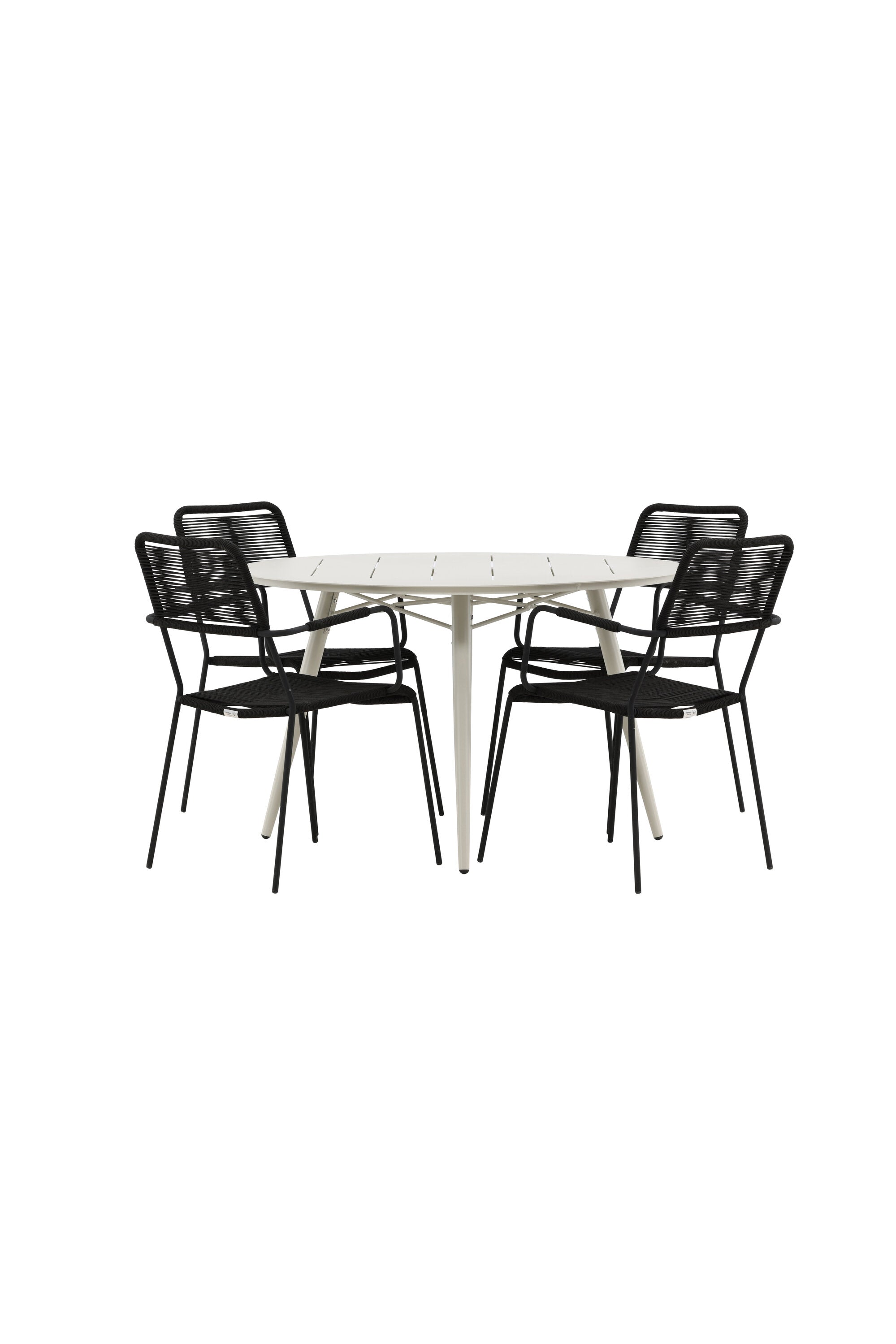 Lina Outdoor-Tischset + Lindos Armchair ⌀120cm/4St. in Schwarz präsentiert im Onlineshop von KAQTU Design AG. Gartentischset ist von Venture Home
