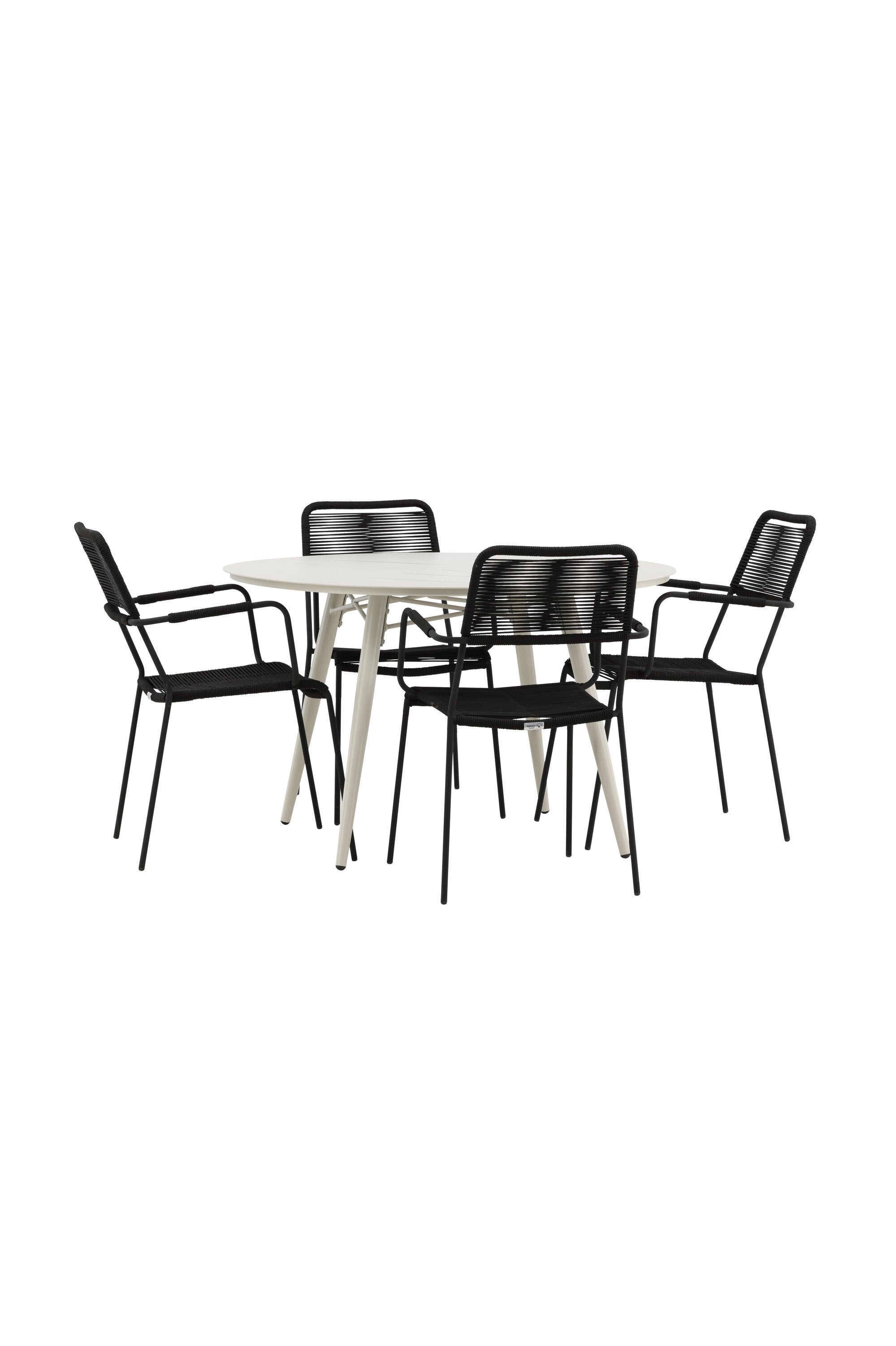 Lina Outdoor-Tischset + Lindos Armchair ⌀120cm/4St. in Schwarz präsentiert im Onlineshop von KAQTU Design AG. Gartentischset ist von Venture Home